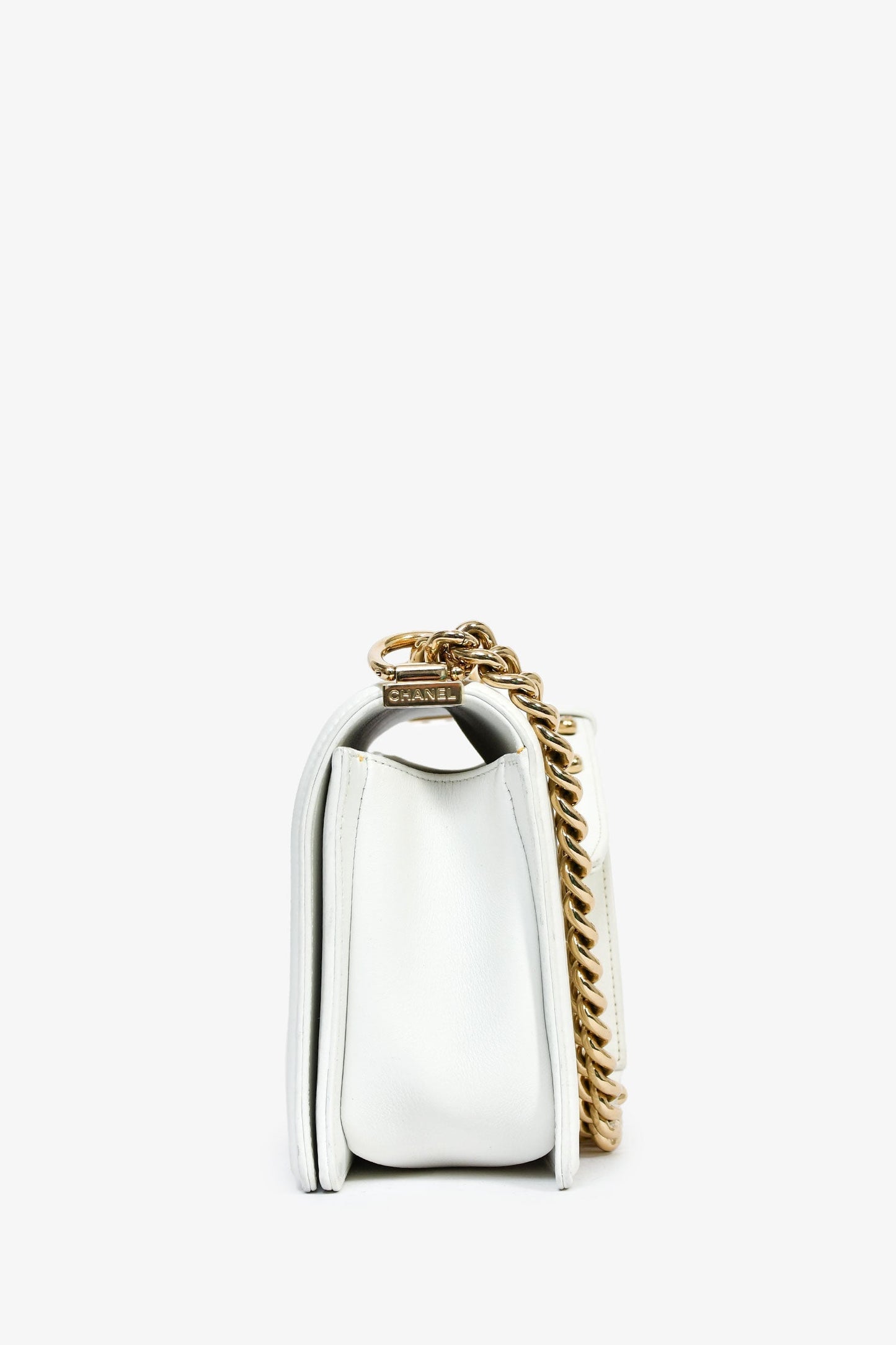 Chanel™ 2017 18 White Quilted Lambskin Medium Boy Bag