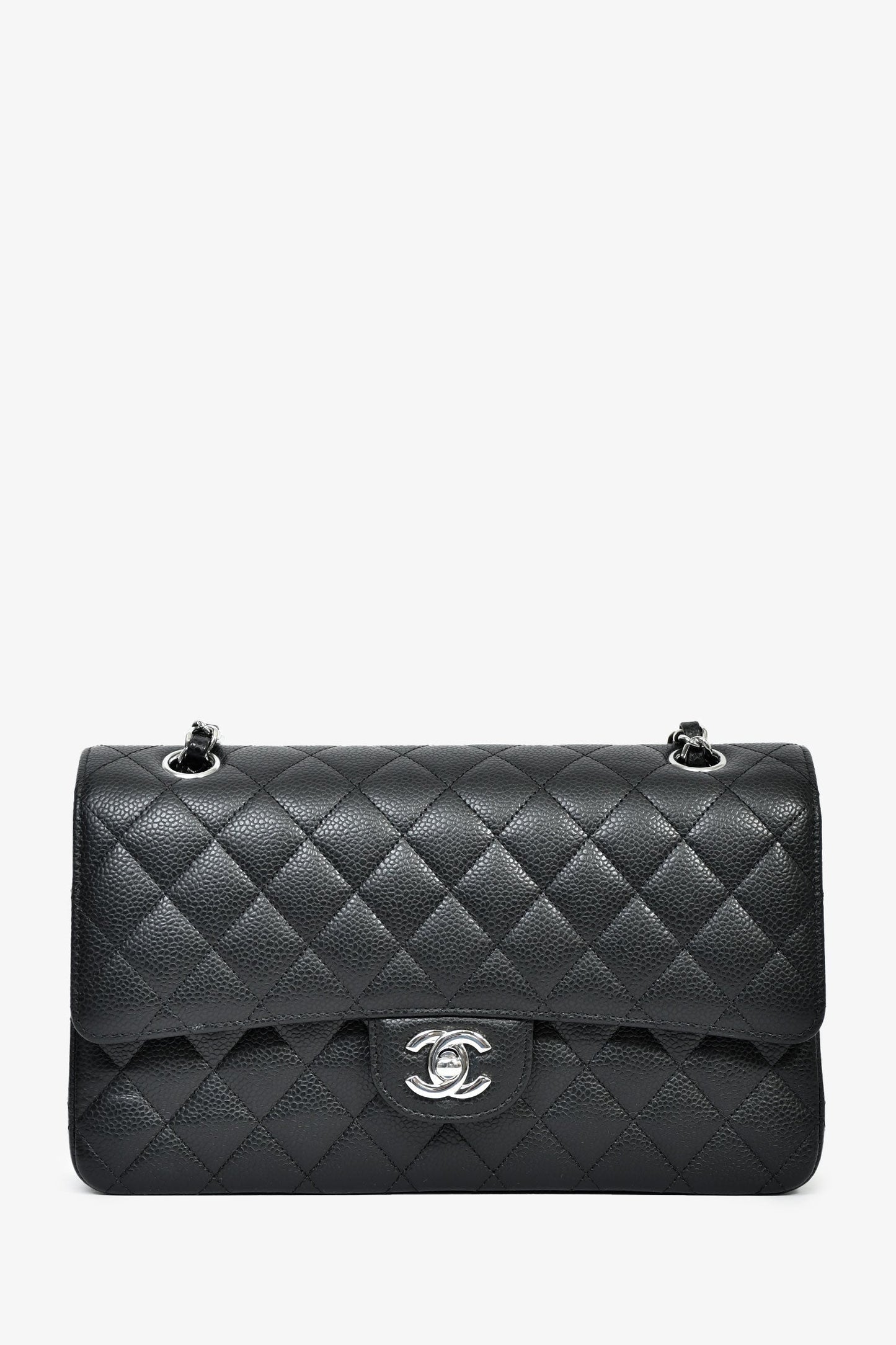 Chanel™ 2021+ Black Caviar Leather CC Classic Medium Double Flap SHW