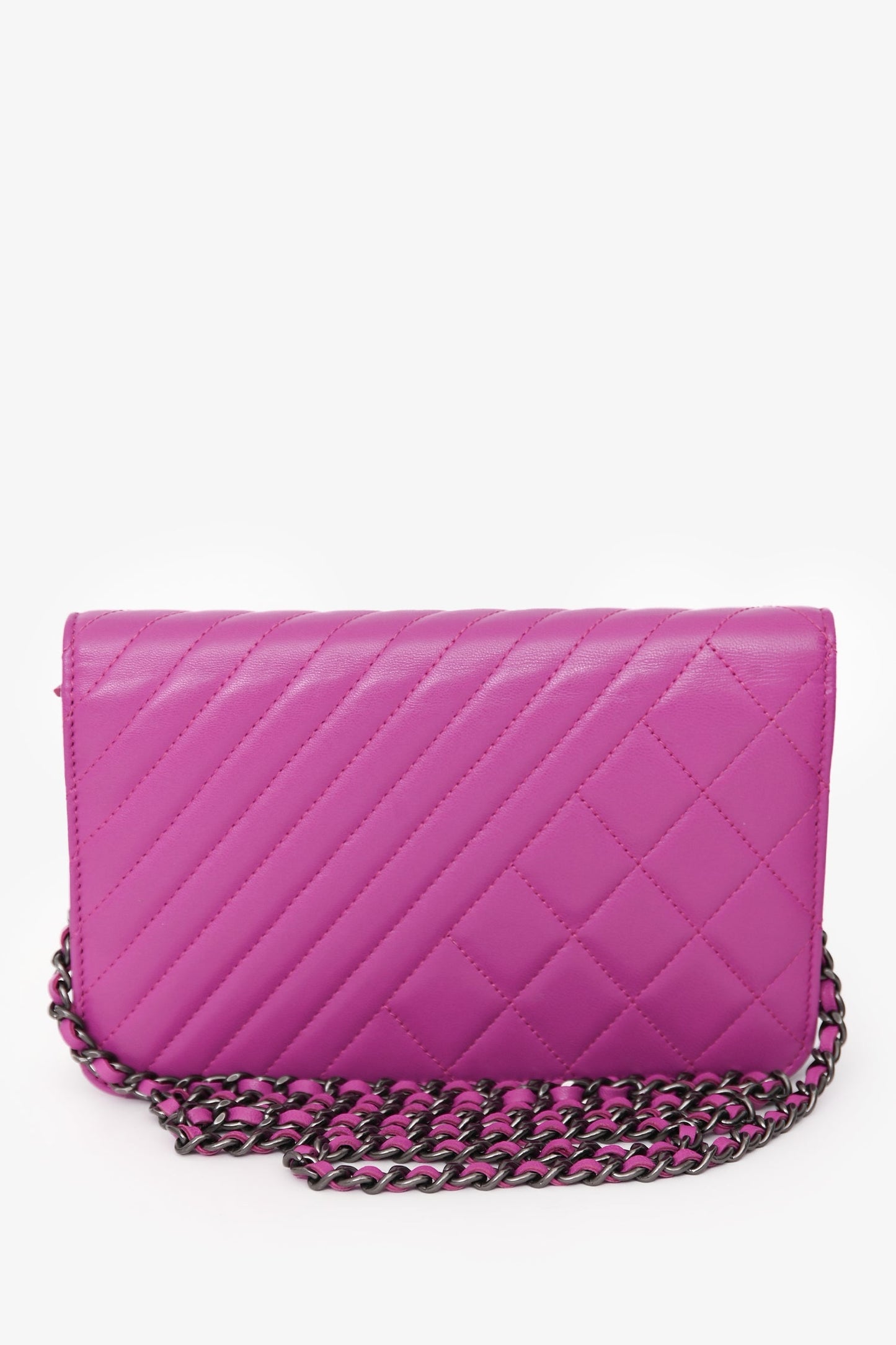 Chanel™ 2014-2015 Purple Quilted Lambskin Coco Boy Wallet on Chain
