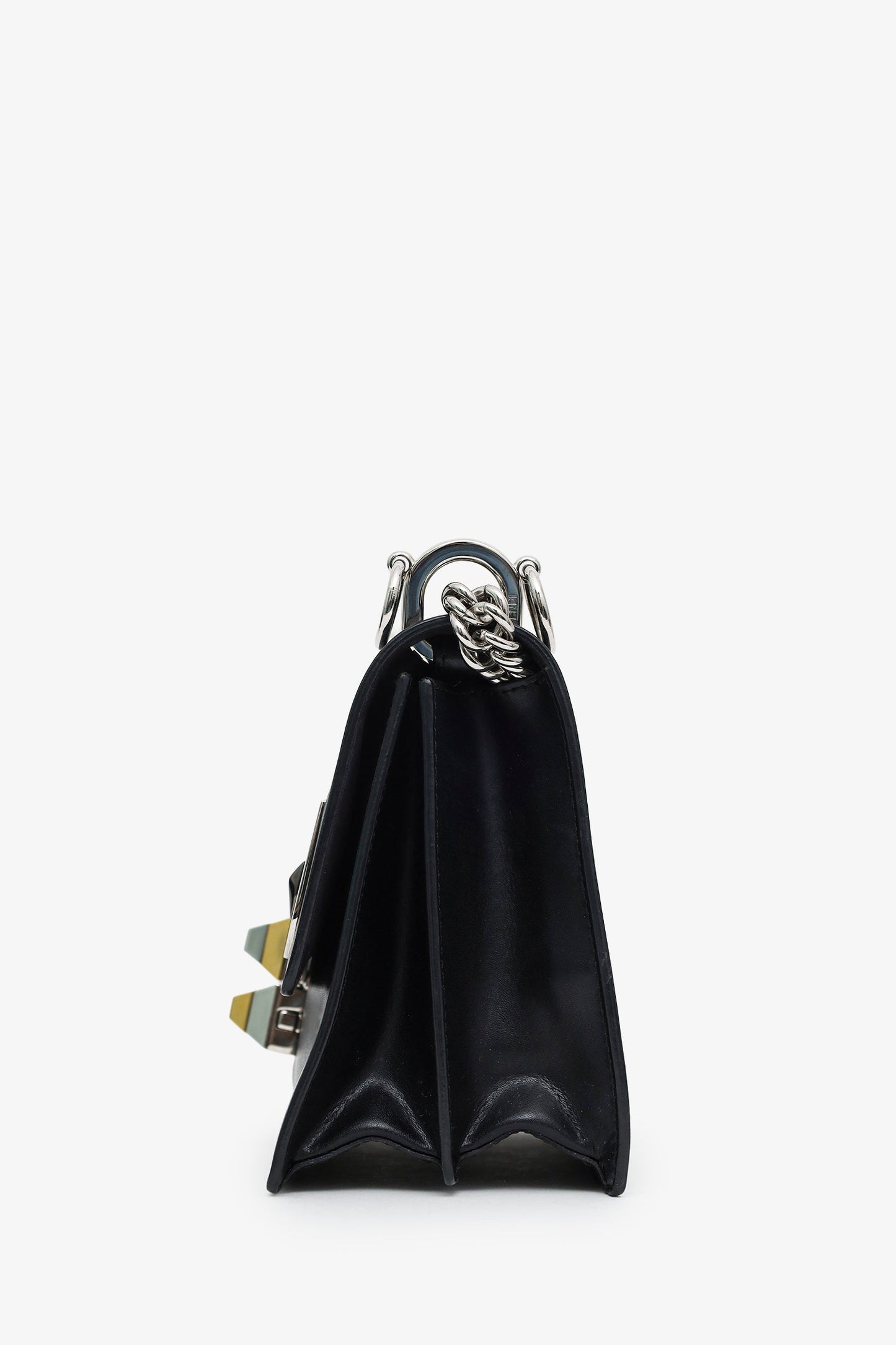 Fendi Black Leather Monster Kan I Shoulder Bag with Fur Handle