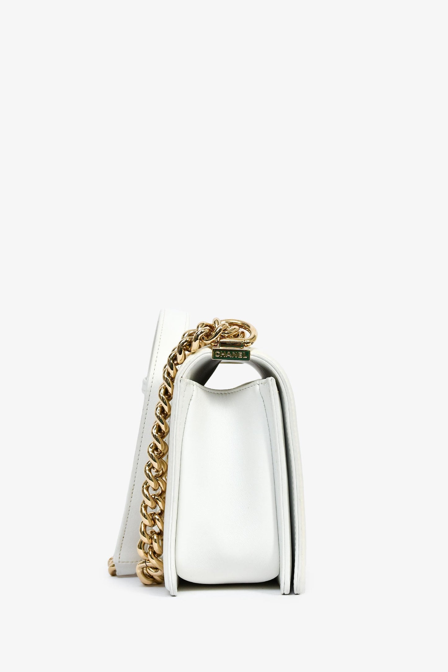 Chanel™ 2017 18 White Quilted Lambskin Medium Boy Bag