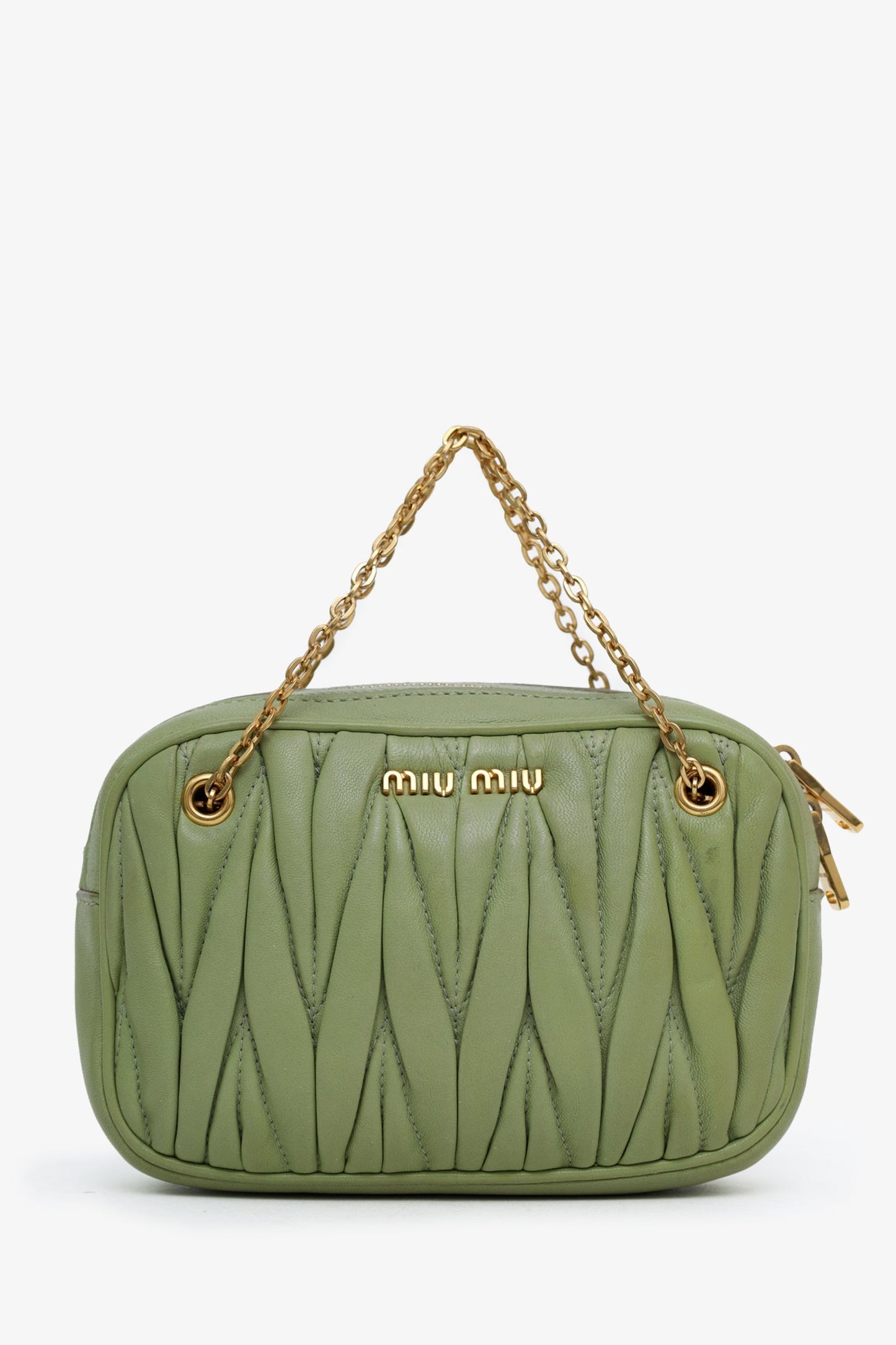 Miu Miu Green Matelassé Nappa Leather Mini Chain Bag