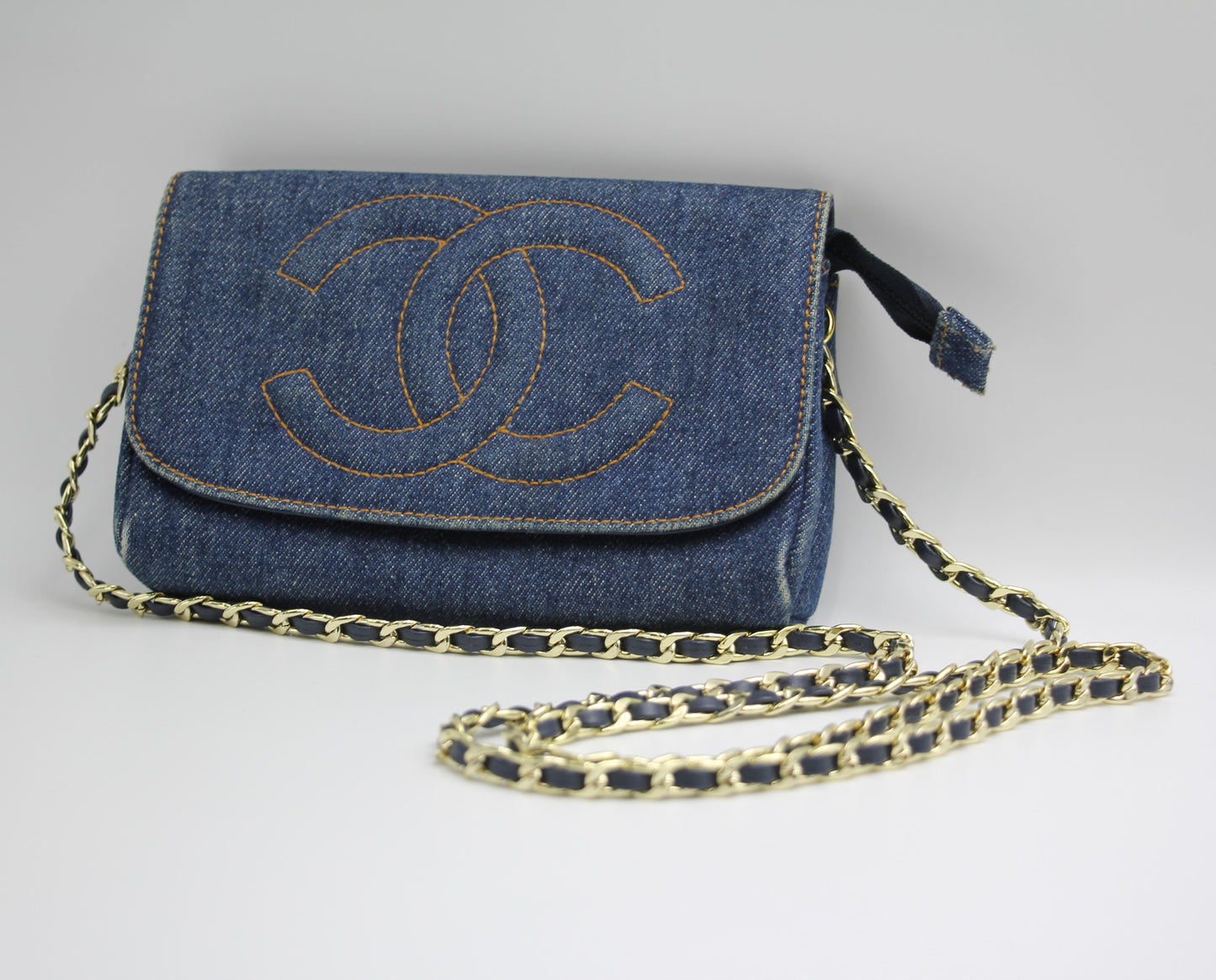 Chanel Blue Denim Coco Cosmetic Pouch Makeup Case Pouch