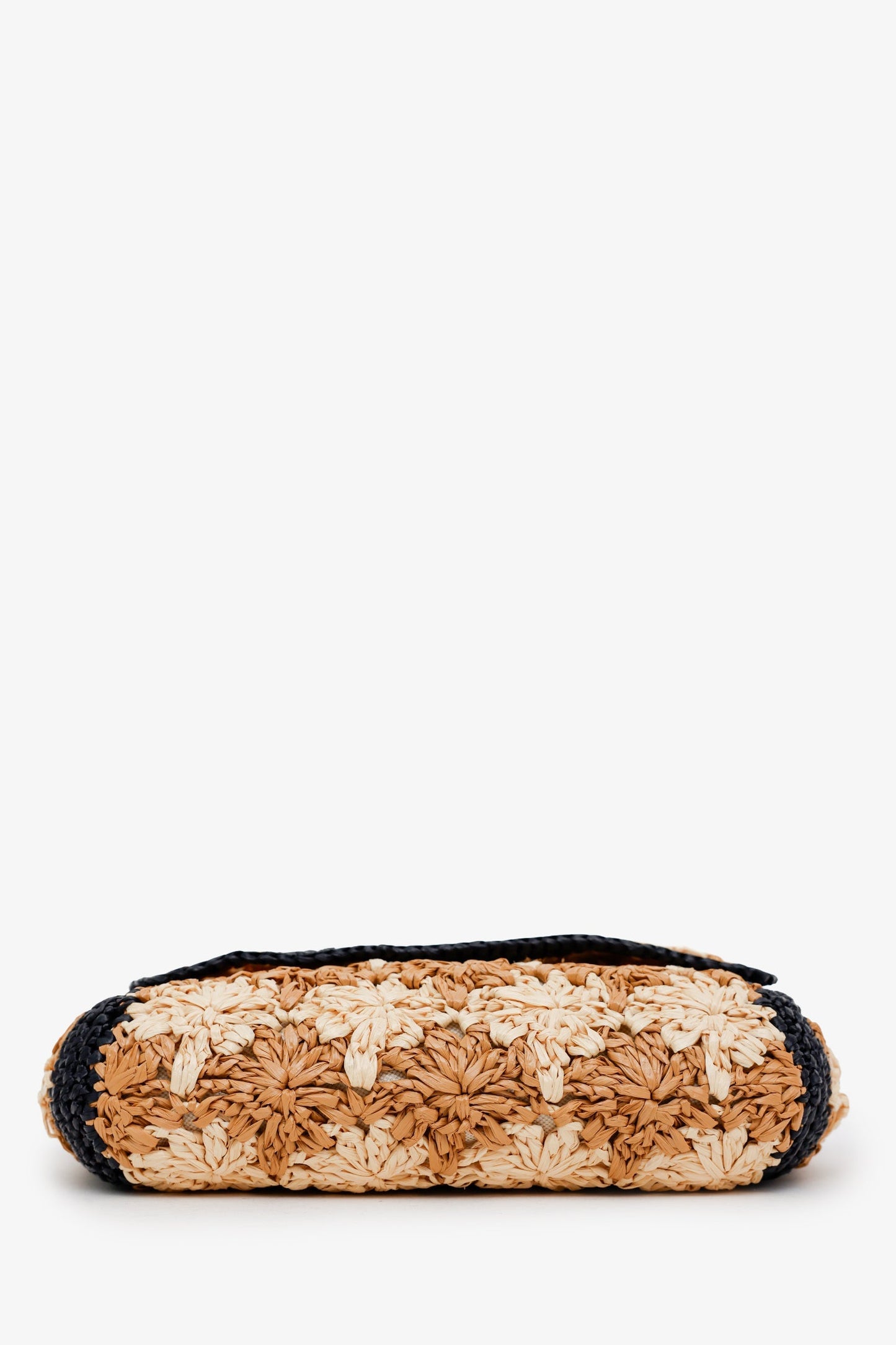 Gucci Brown/Black Woven Floral Raffia GG Marmont Small Shoulder Bag