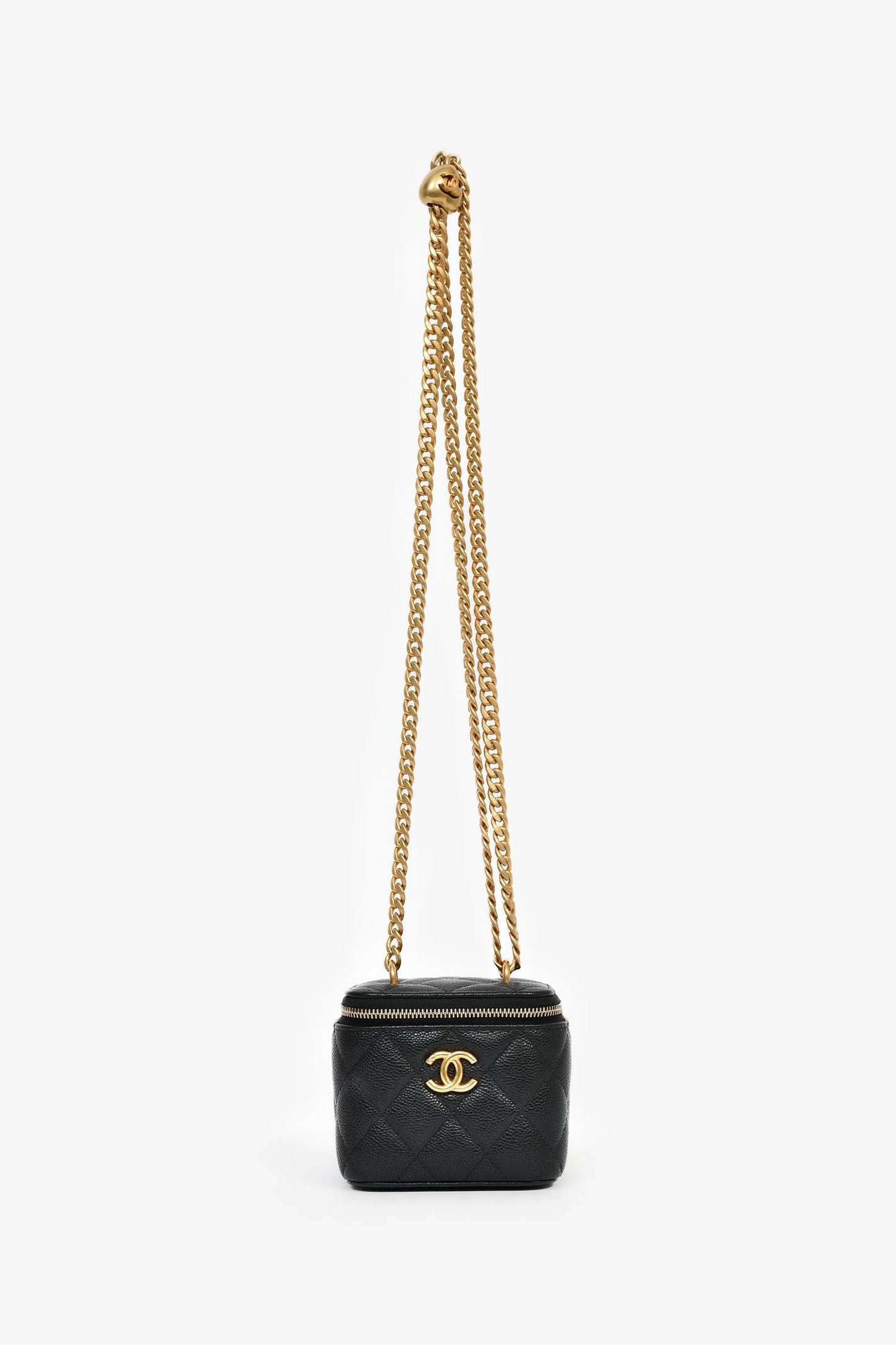 Chanel™ 2022 Black Caviar Mini Vanity On Chain - Heart Crush