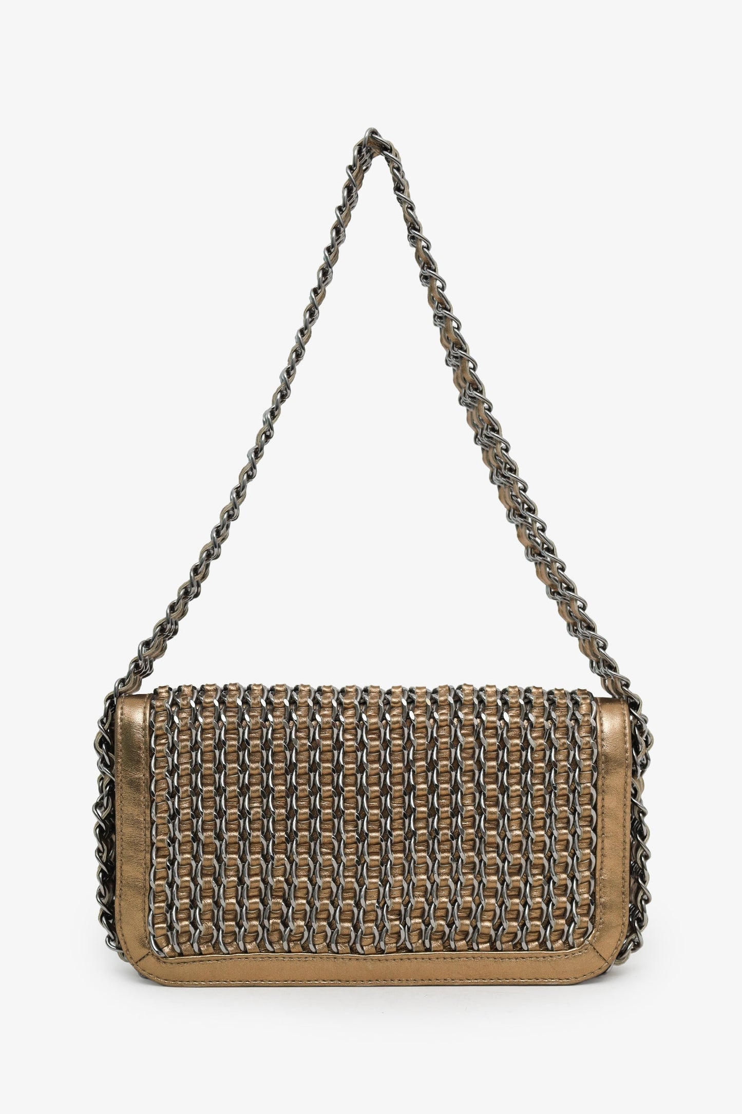 Chanel™ 2004-05 Gold Metallic Leather Triple Chain Flap Bag