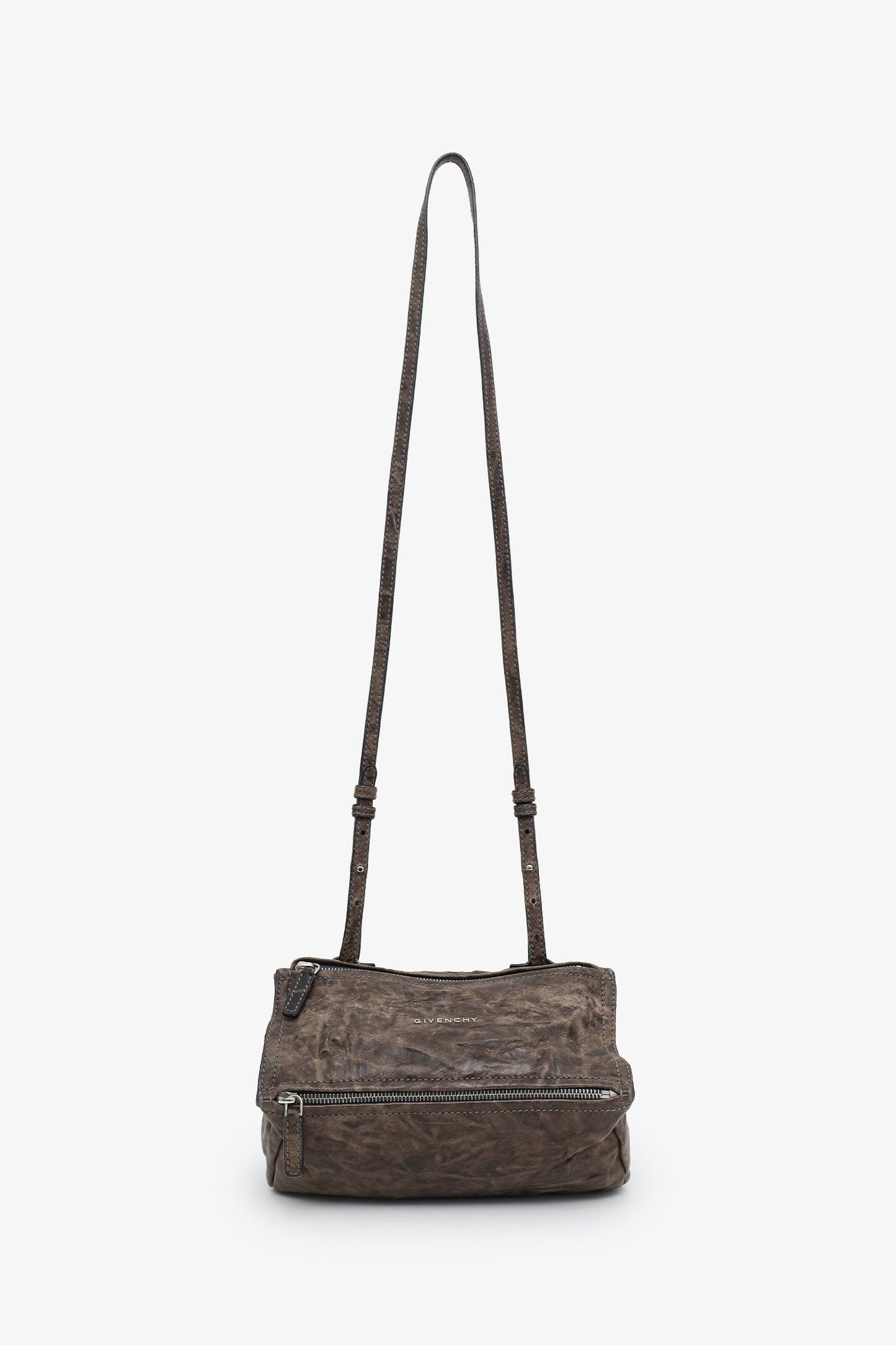 Givenchy Brown Crinkled Leather Mini Pandora Crossbody