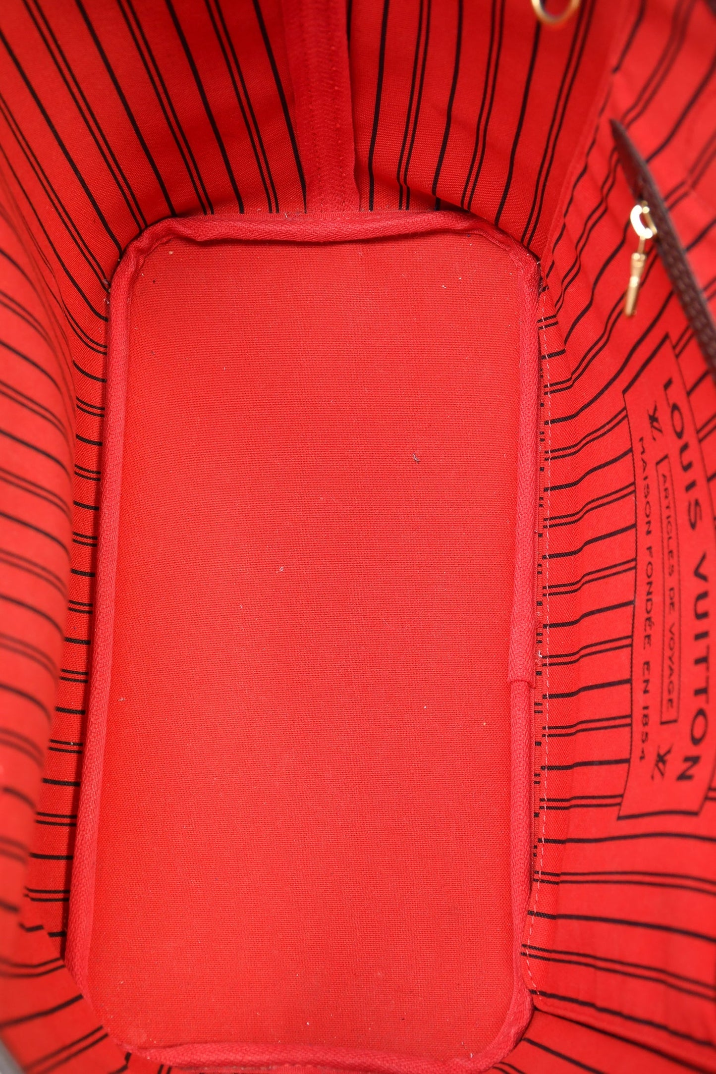 Louis Vuitton Brown Damier Ebene Cerise Red Neverfull MM with Pouch