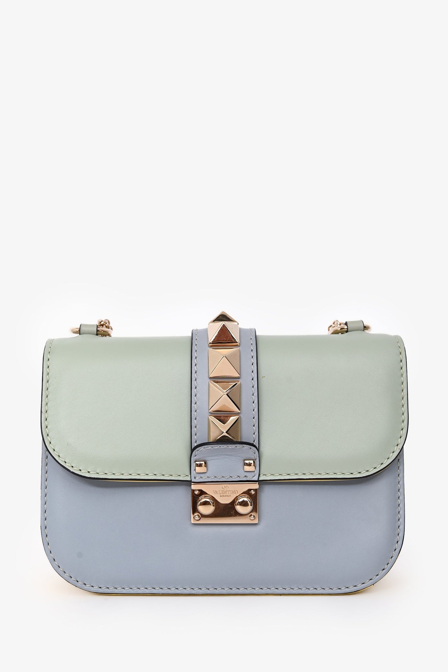 Valentino Light Blue/Green Rockstud Small Glam Lock Shoulder Bag