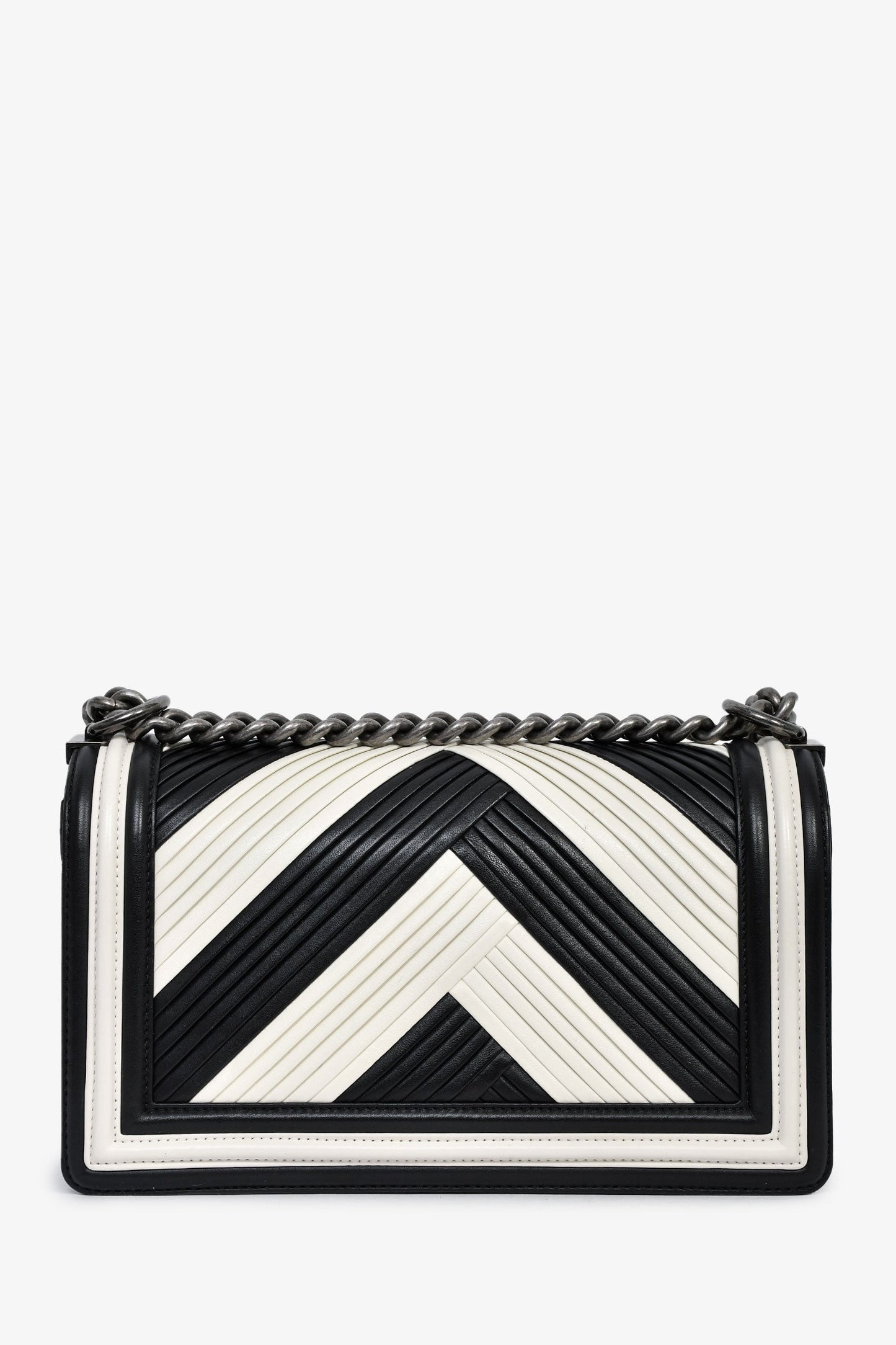 Chanel™ 2016-17 White/Black Leather Chevron Medium Boy Shoulder Bag