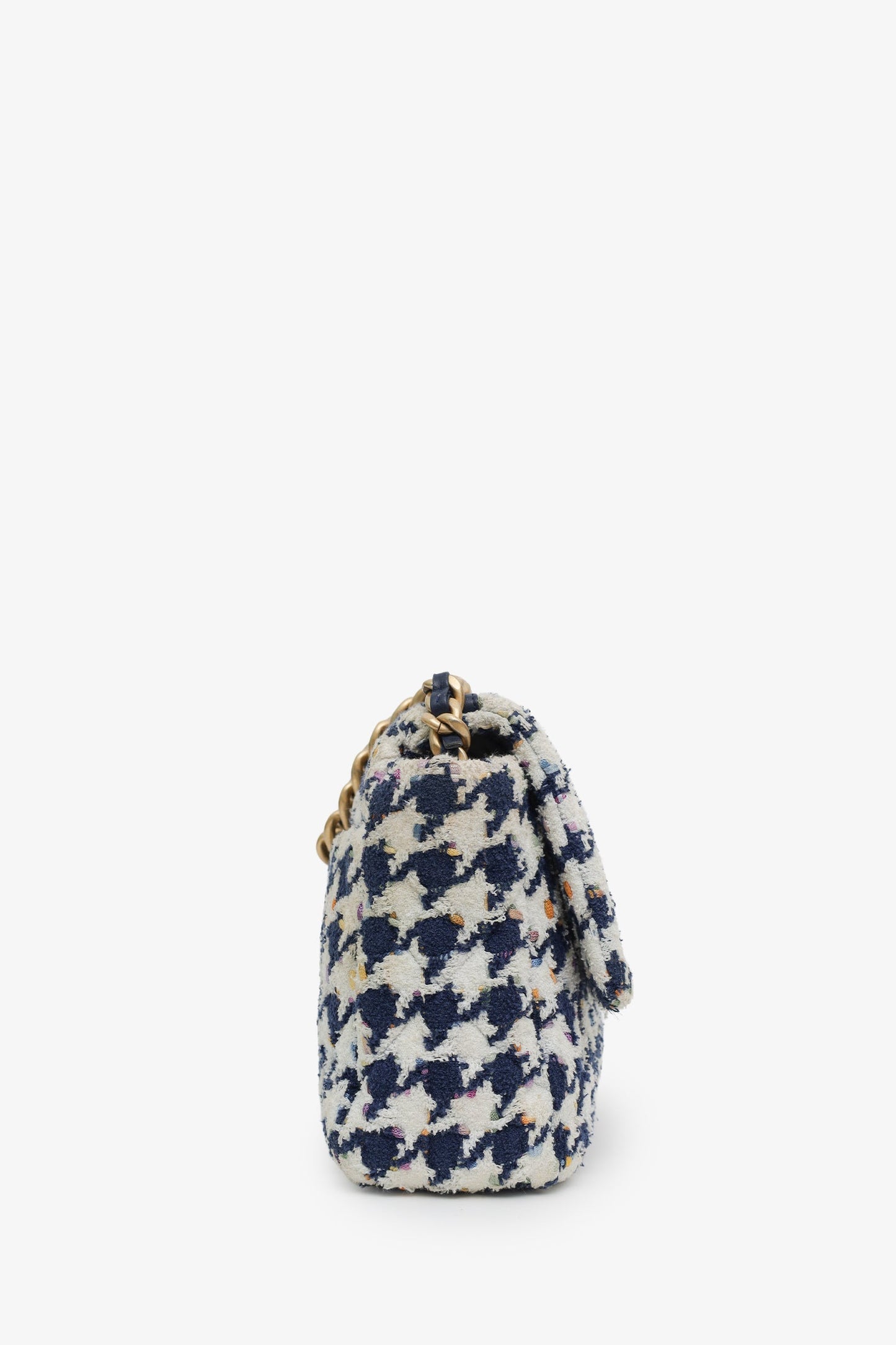 Chanel™ Blue Houndstooth Tweed Medium 19 Flap Bag