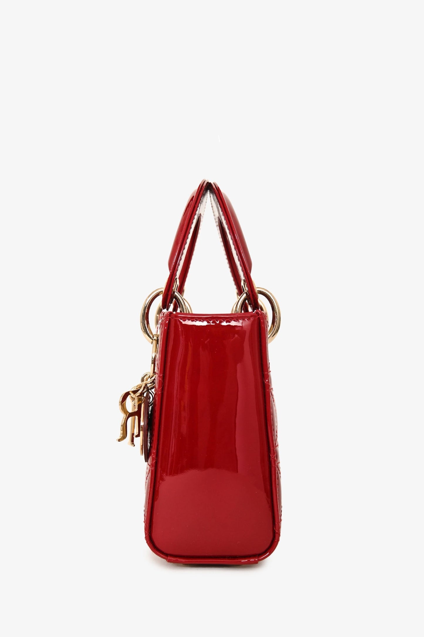 Christian Dior Cherry Red Patent Cannage Calfskin Mini Lady Dior Bag