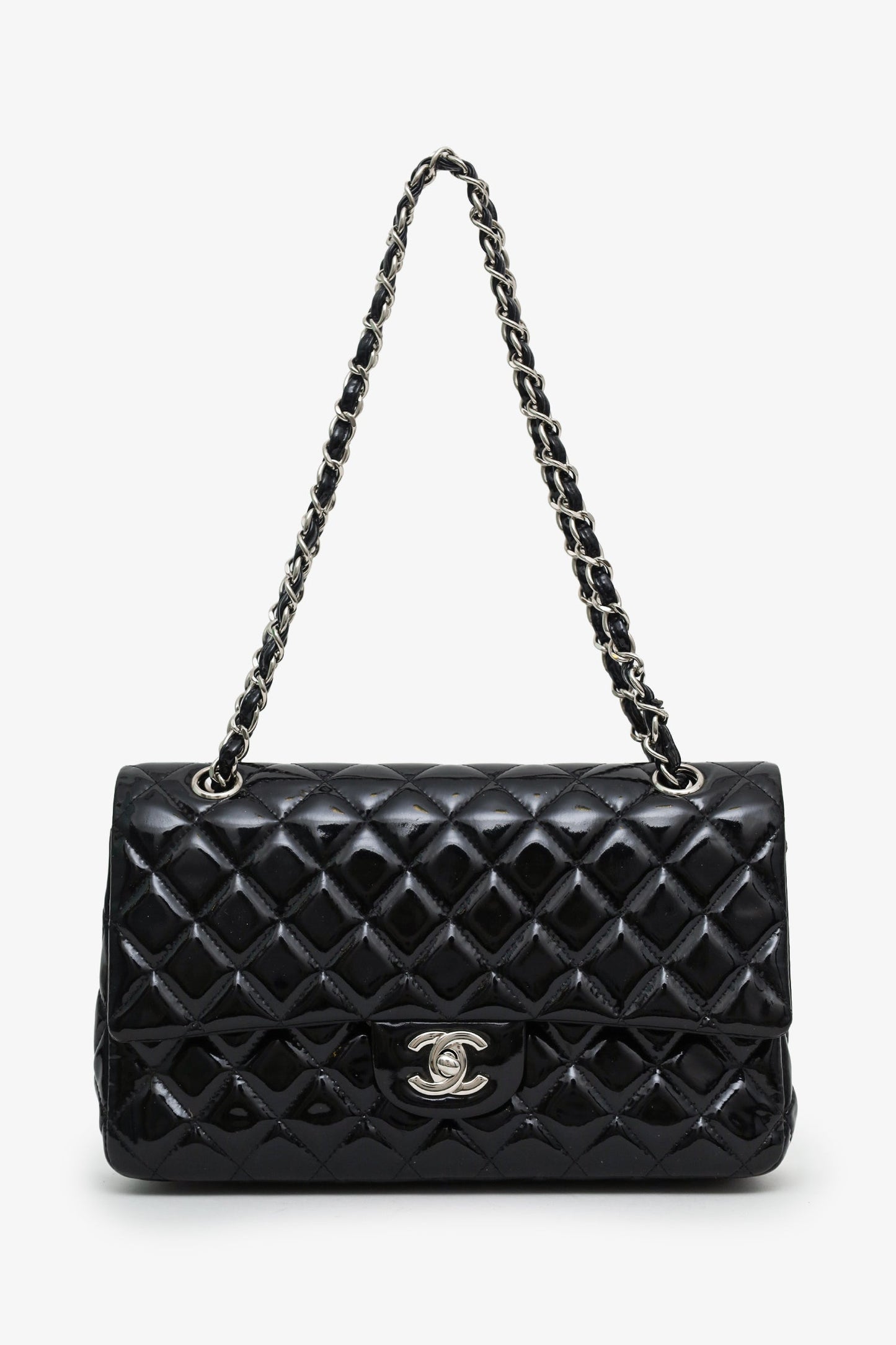 Chanel™ 2012-13 Black Quilted Patent Leather Medium Double Flap