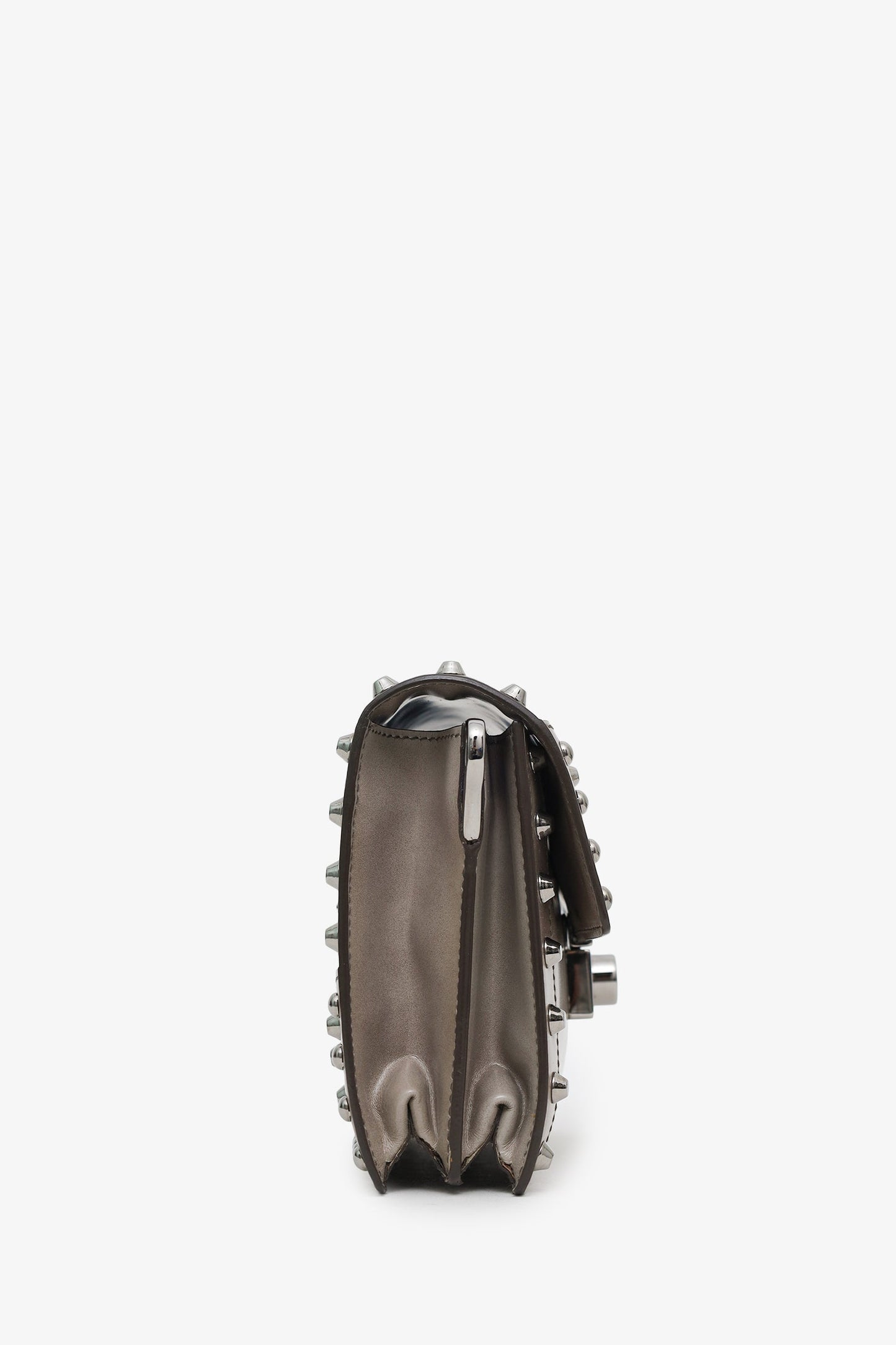 Prada Grey Spazzolato Studded Mini Sound Bag