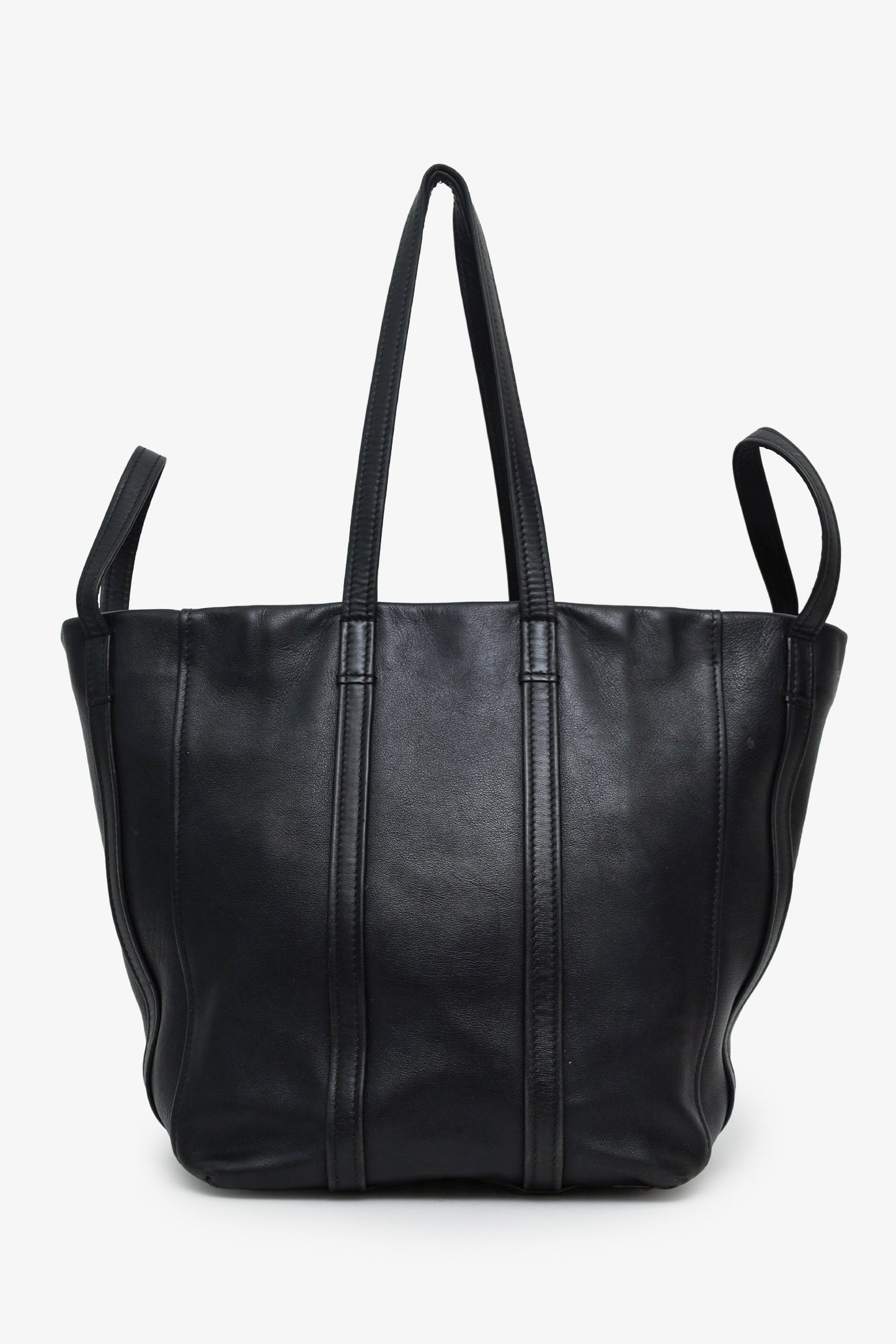 Balenciaga Black Leather Laundry Cabas Tote