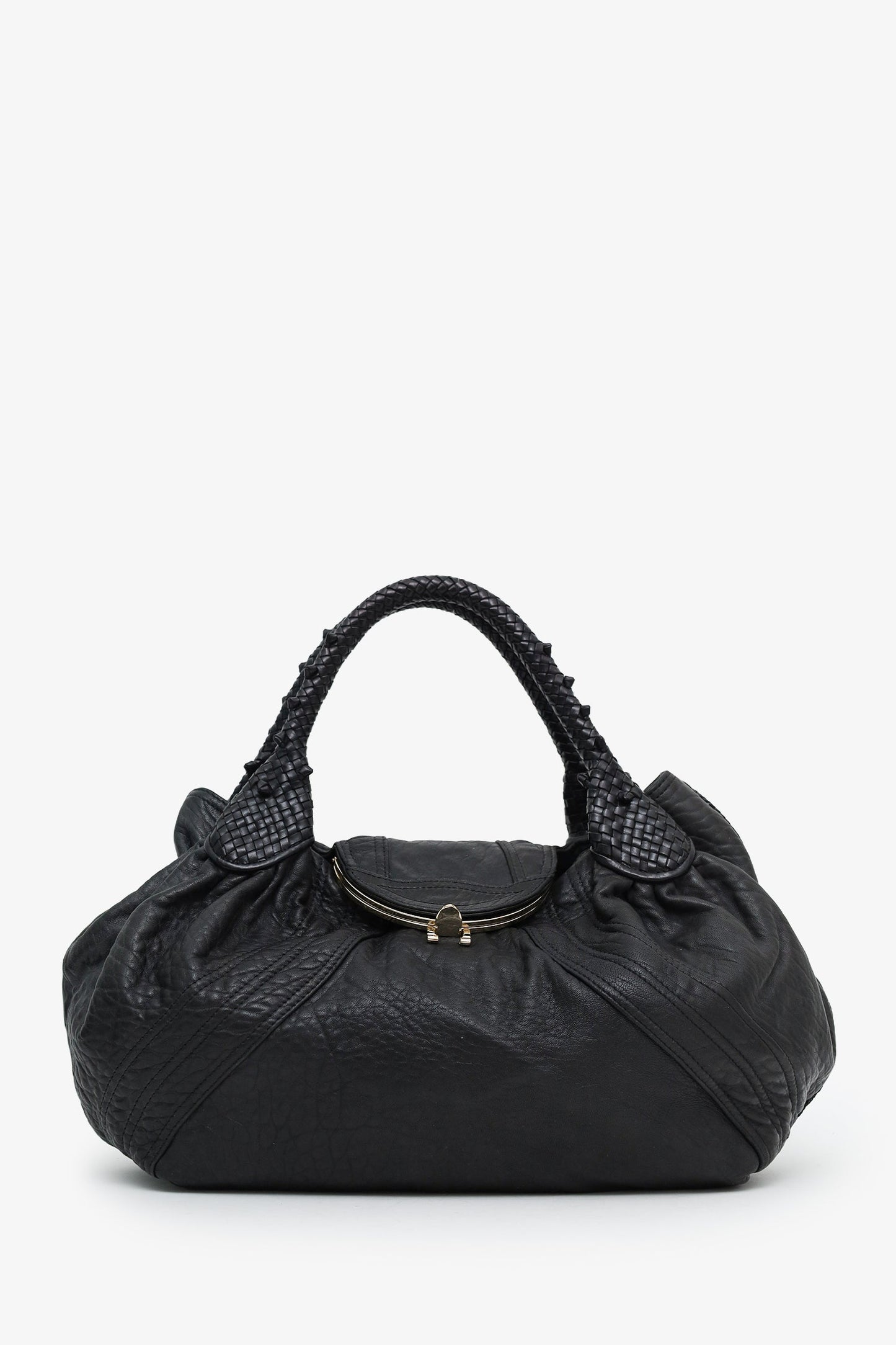 Fendi Vintage Black Leather Spy Hobo Bag