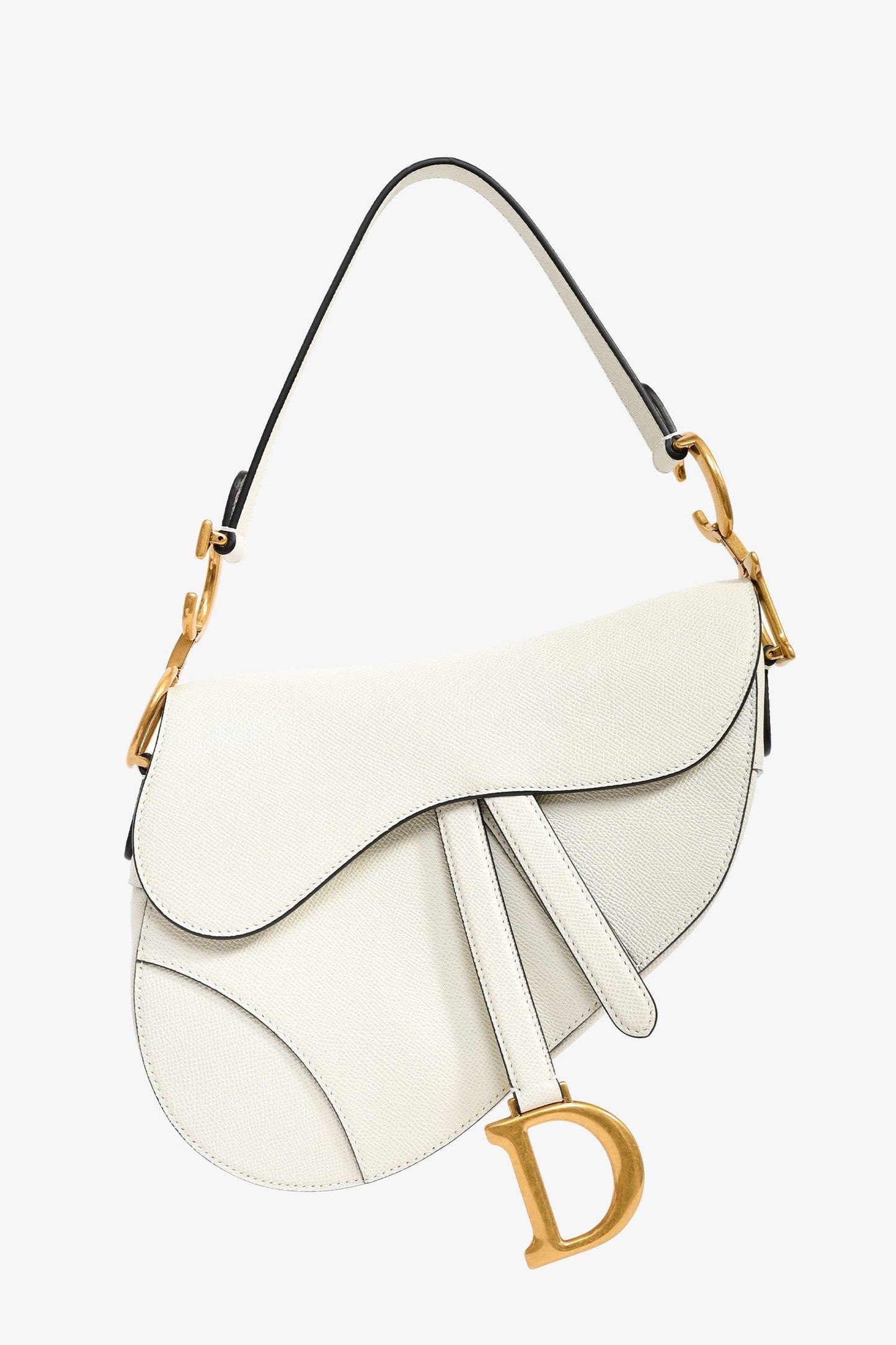Christian Dior 2020 White Grained Calfskin Leather 'Saddle' Medium Bag