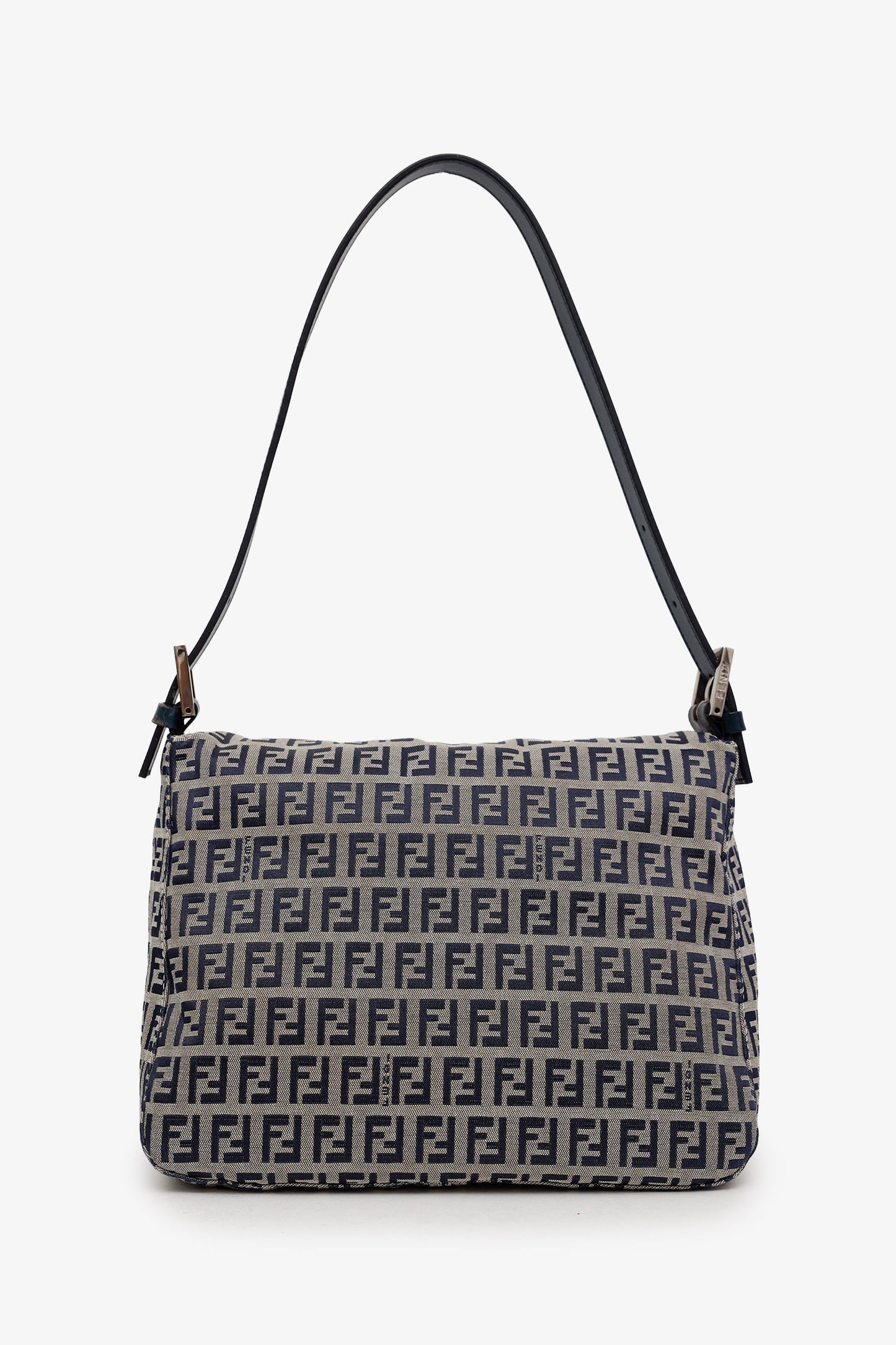 Fendi Navy/Beige FF Zucca Canvas Square Baguette Flap Shoulder Bag