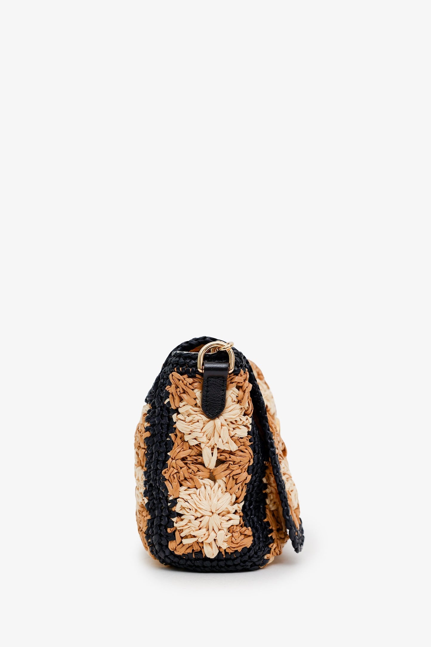 Gucci Brown/Black Woven Floral Raffia GG Marmont Small Shoulder Bag