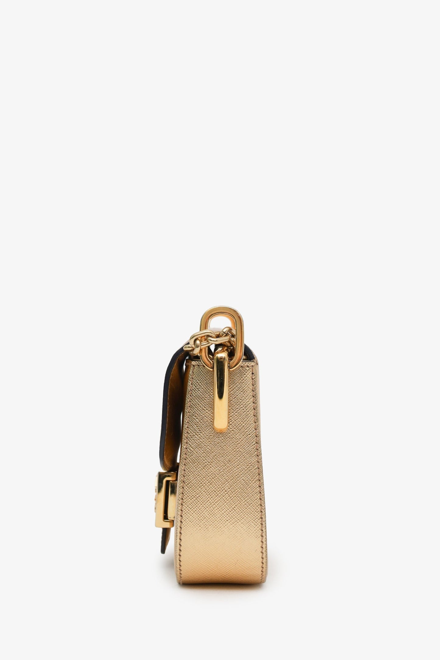 Prada Gold Metallic Saffiano Lux Embleme Flap Shoulder Bag