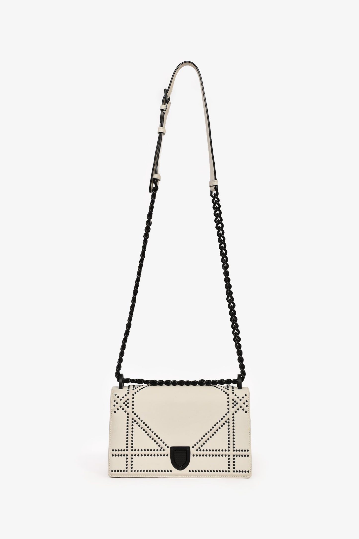 Christian Dior 2018 Cream/Black Leather Studded 'Diorama' Shoulder Bag