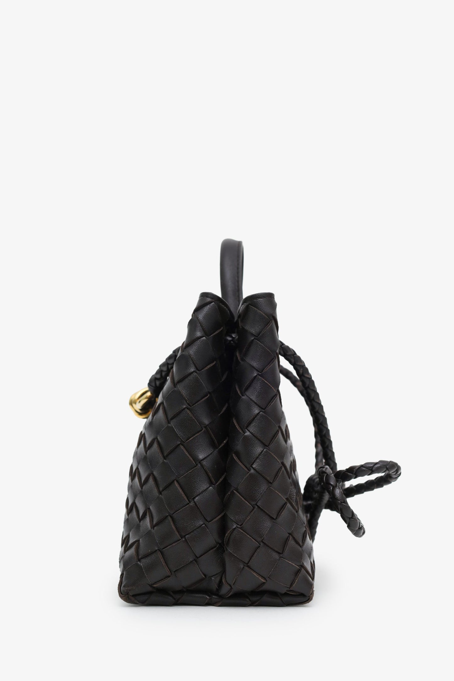 Bottega Veneta Dark Brown Leather Intrecciato Small Andiamo Shoulder Bag