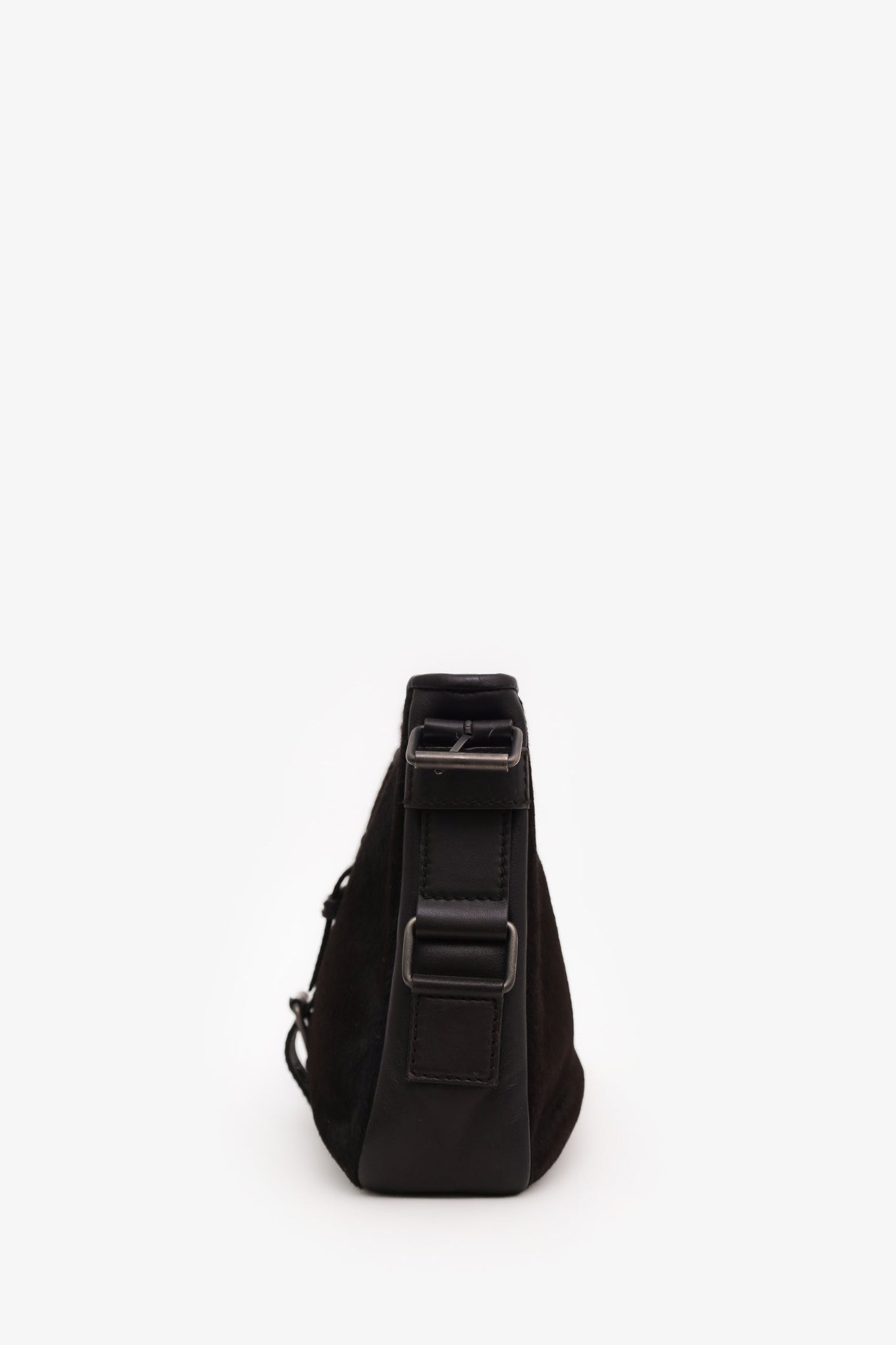 Saint Laurent Black Pony Hair Leather Buckle Shoulder Bag