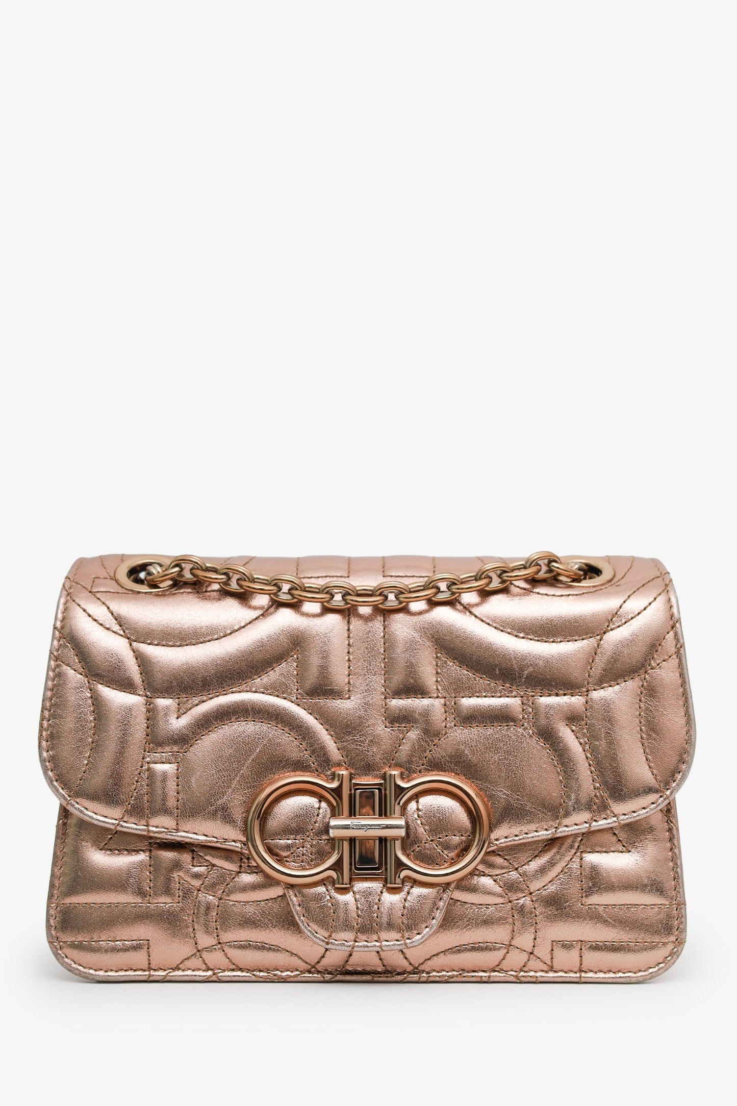 Salvatore Ferragamo Gold Metallic Gancini Quilted Leather Shoulder Bag
