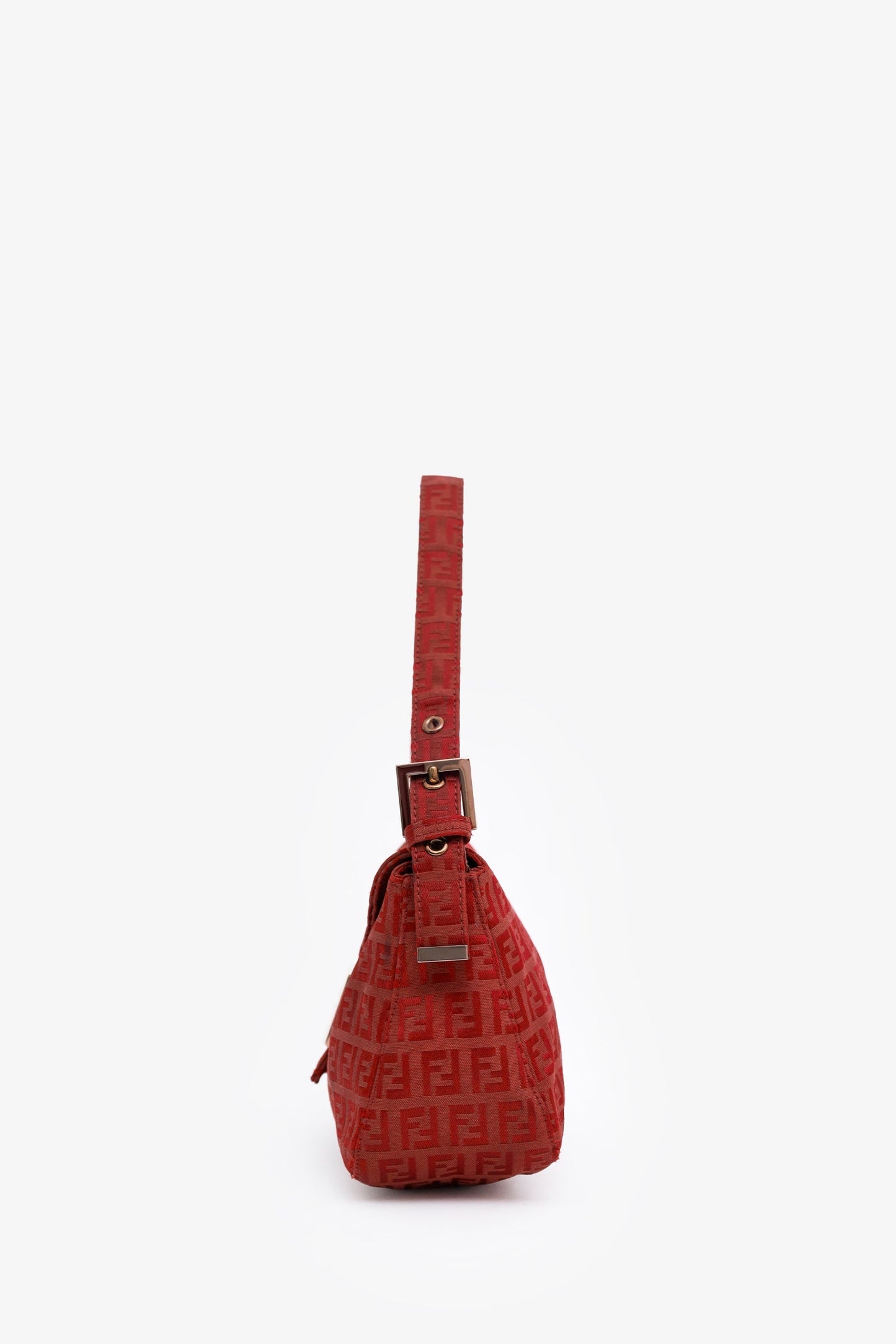 Fendi Red FF Zucca Canvas Baguette Flap Bag
