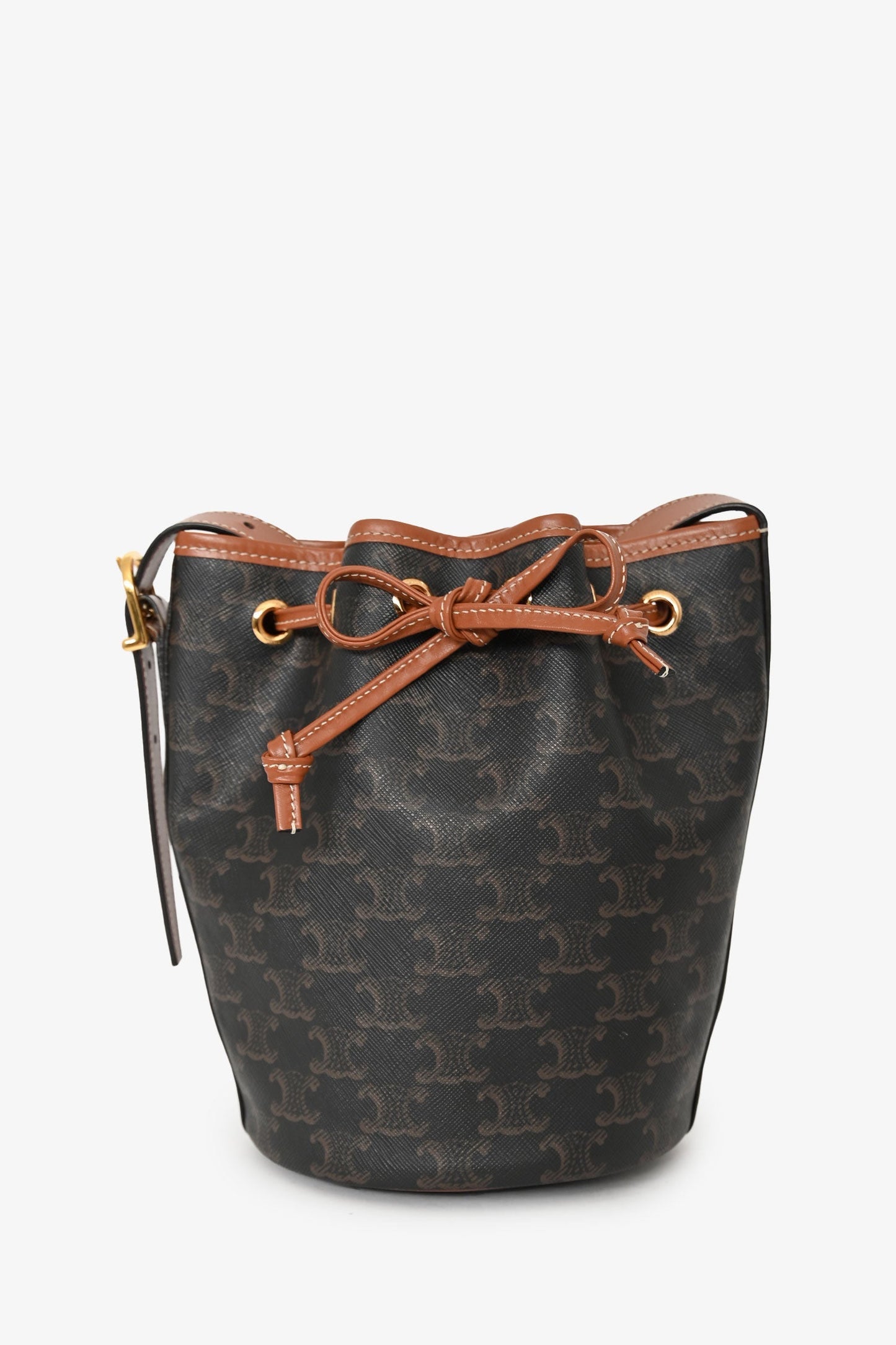 Celine Brown Triomphe Monogram Canvas Small Drawstring Bucket Bag