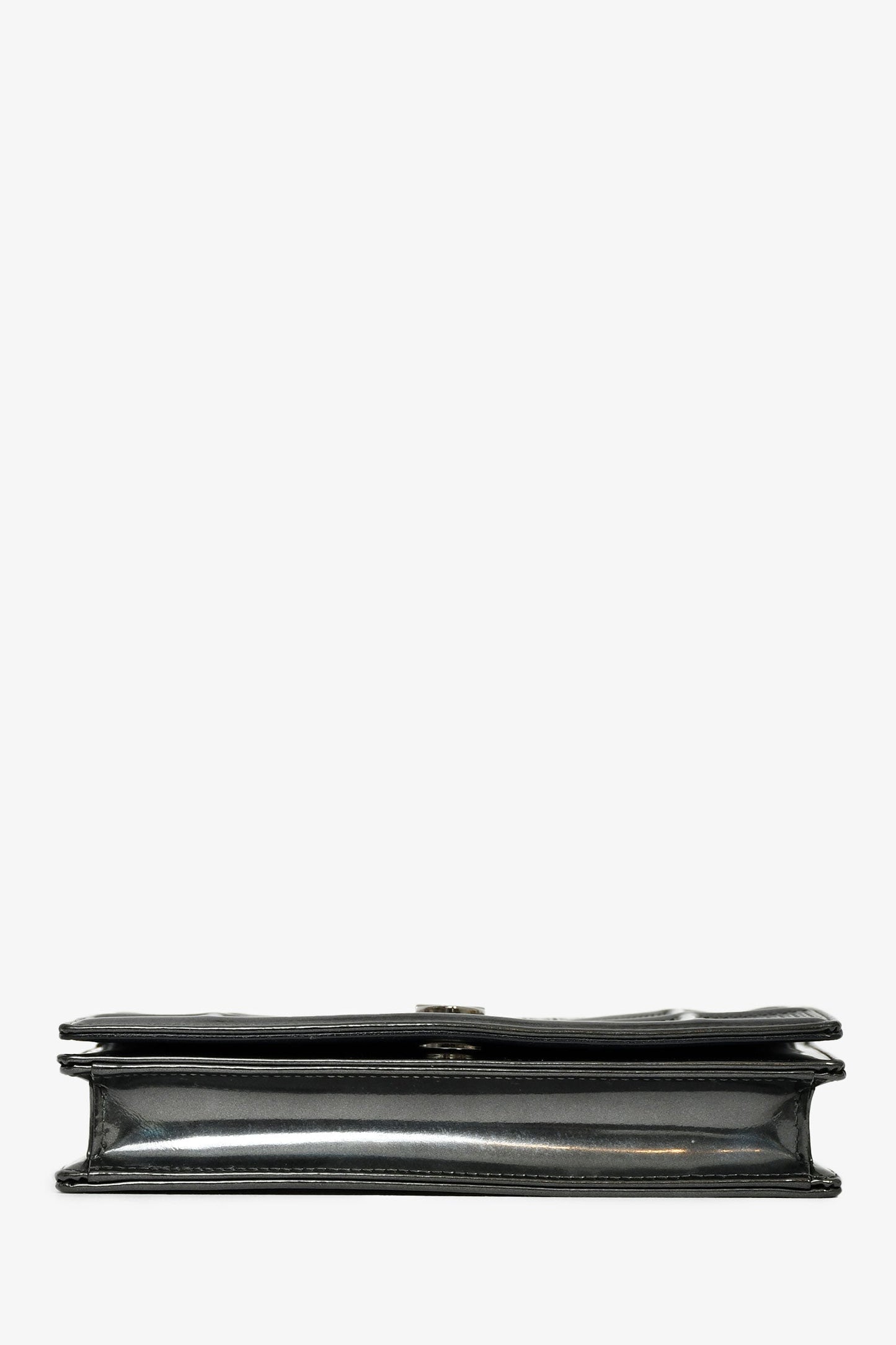 Christian Dior Grey Metallic Patent Microcannage Diorama Wallet on Chain
