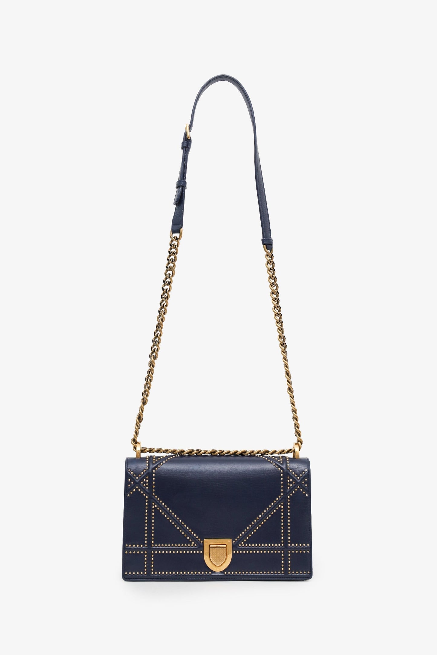 Christian Dior 2018 Navy Blue Leather Studded Diorama Flap Bag