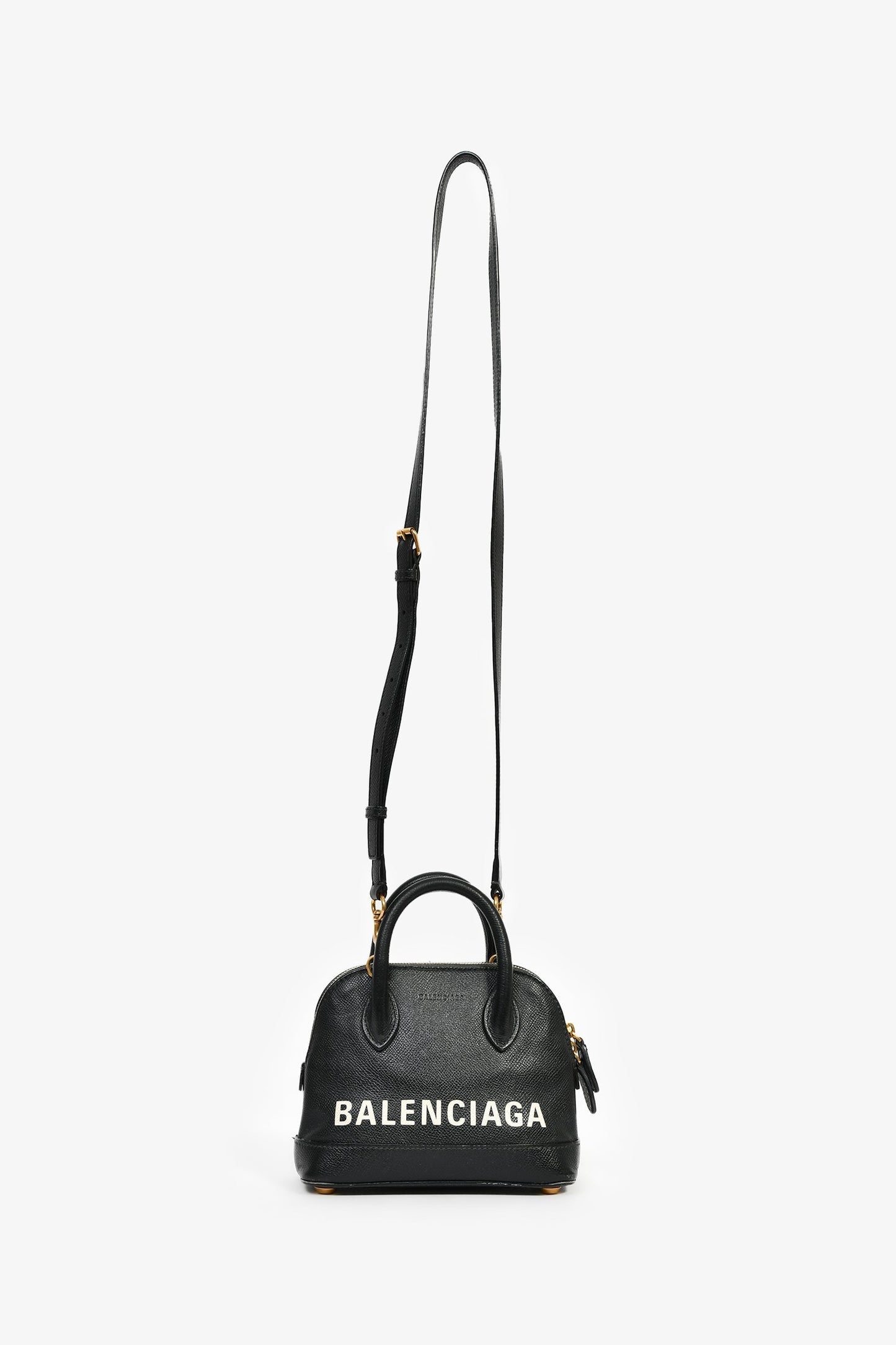 Balenciaga Black Leather Logo XXS Ville Leather Top Handle Bag with Strap