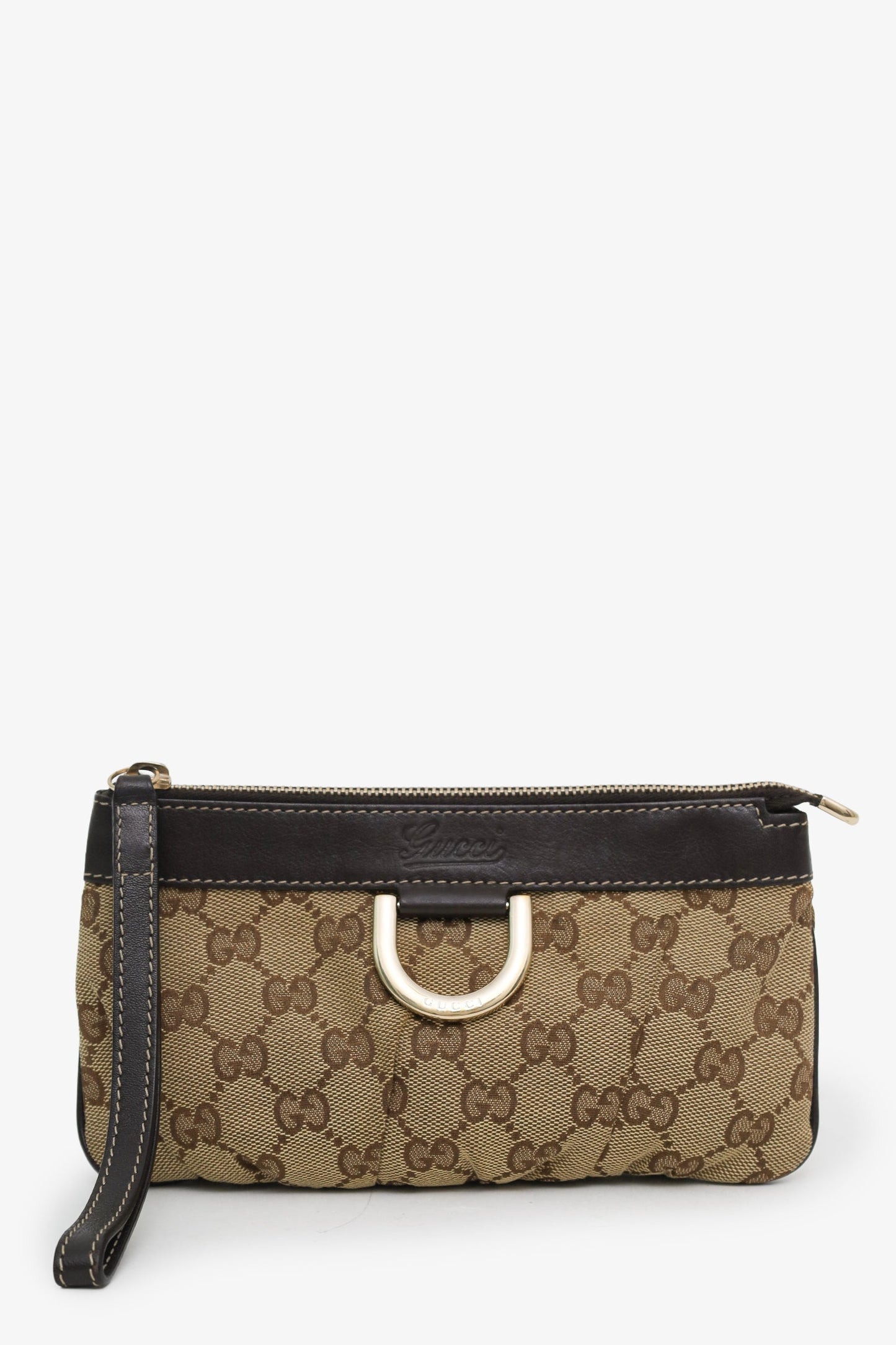 Gucci Beige/Ebony GG Canvas D-Ring Wristlet Pochette Bag