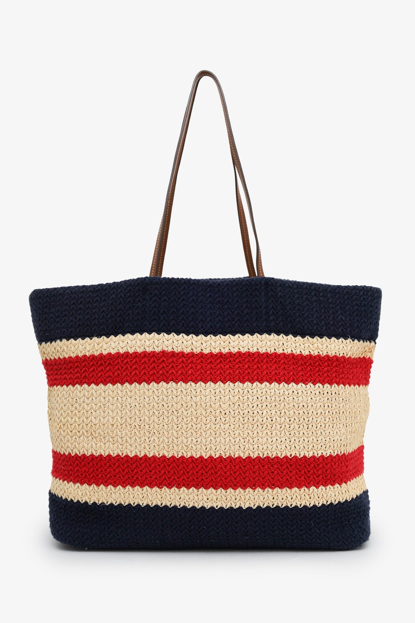 Miu Miu Canvas Knit Stripe Woven Logo-Print Tote Bag