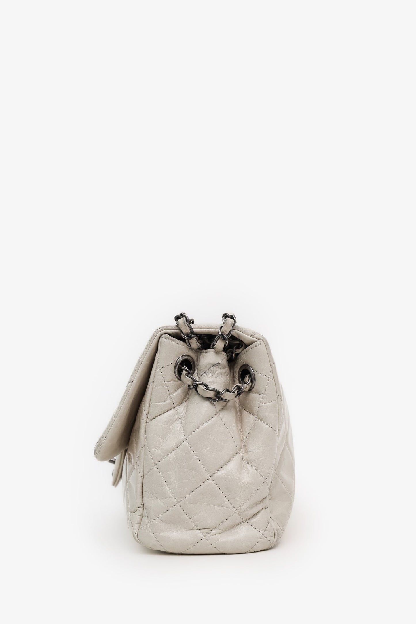 Chanel™ 2014-15 Light Grey Calfskin Quilted Easy Flap Shoulder Bag