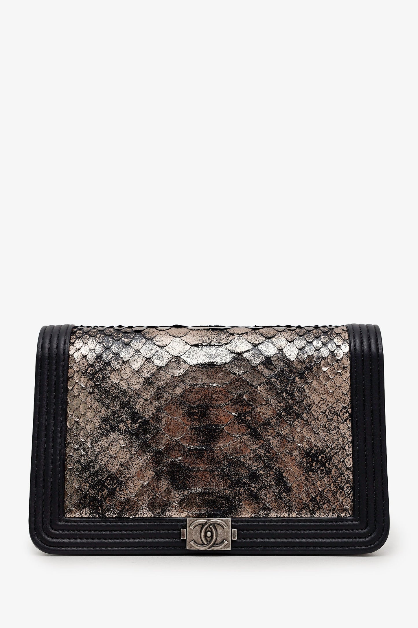Chanel™ 2018-19 Black/Brown Python Leather Boy Wallet On Chain