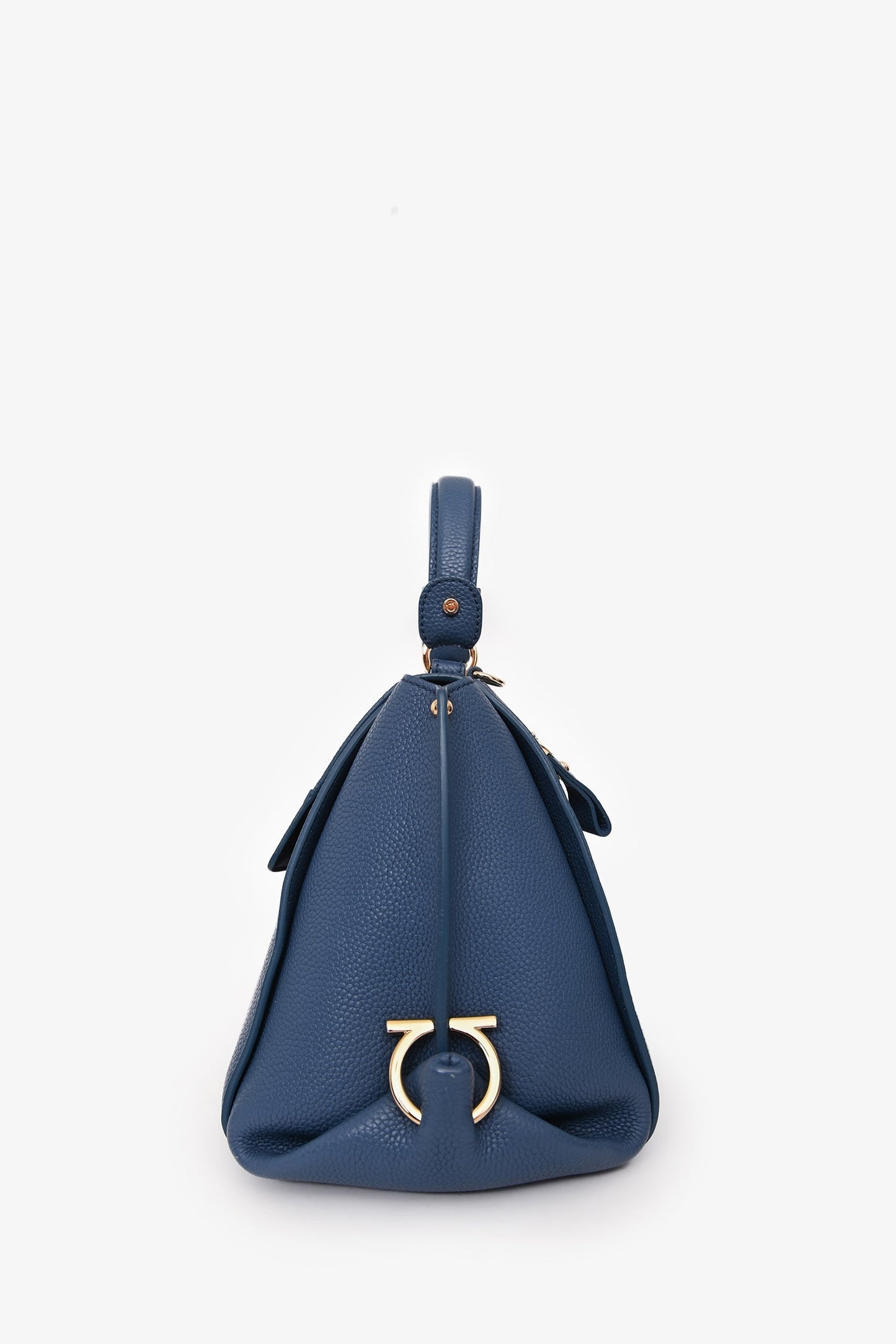 Salvatore Ferragamo Blue Grained Leather Sofia Top Handle With Strap
