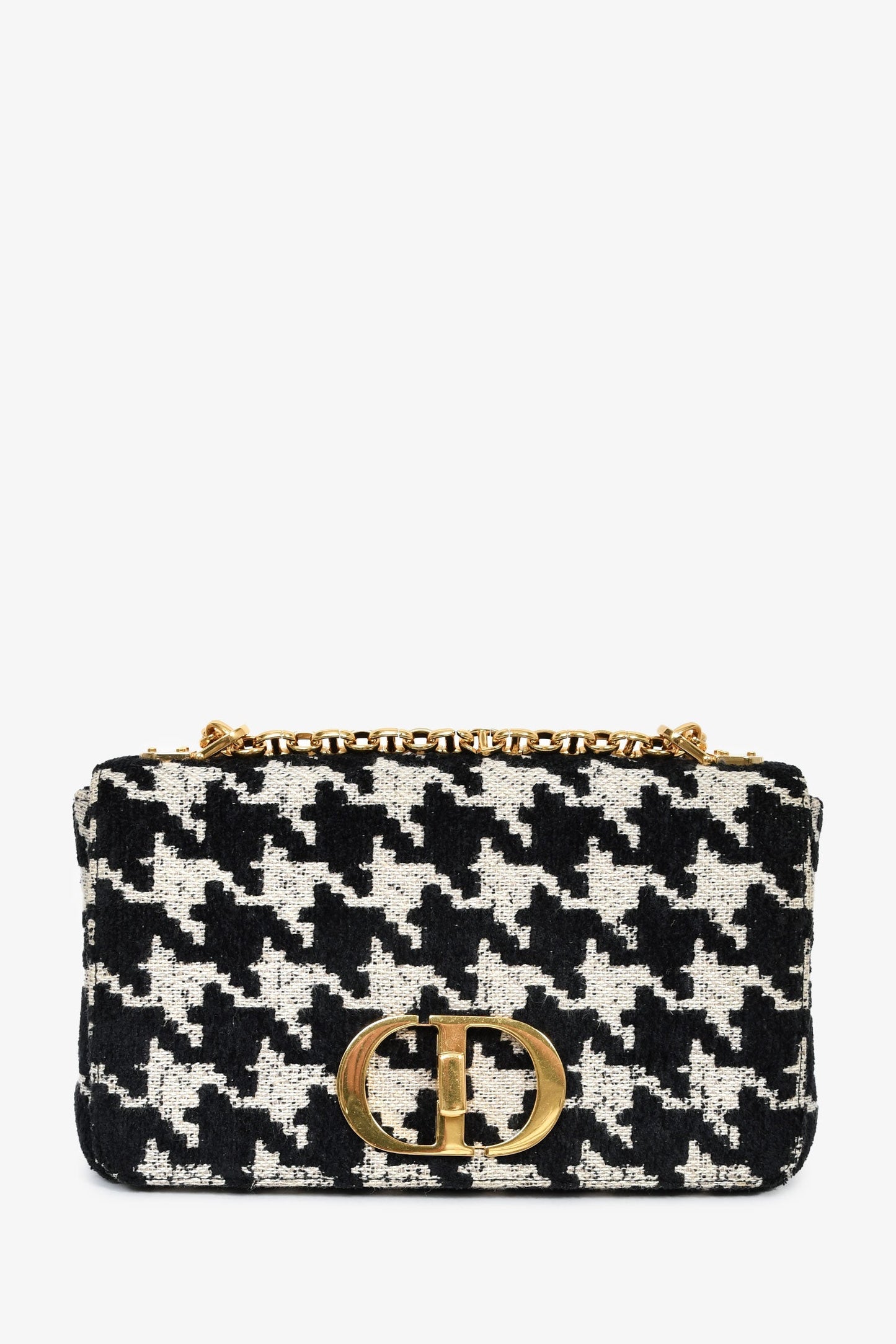 Christian Dior 2021 Black/White Herringbone 'Caro' Shoulder Bag