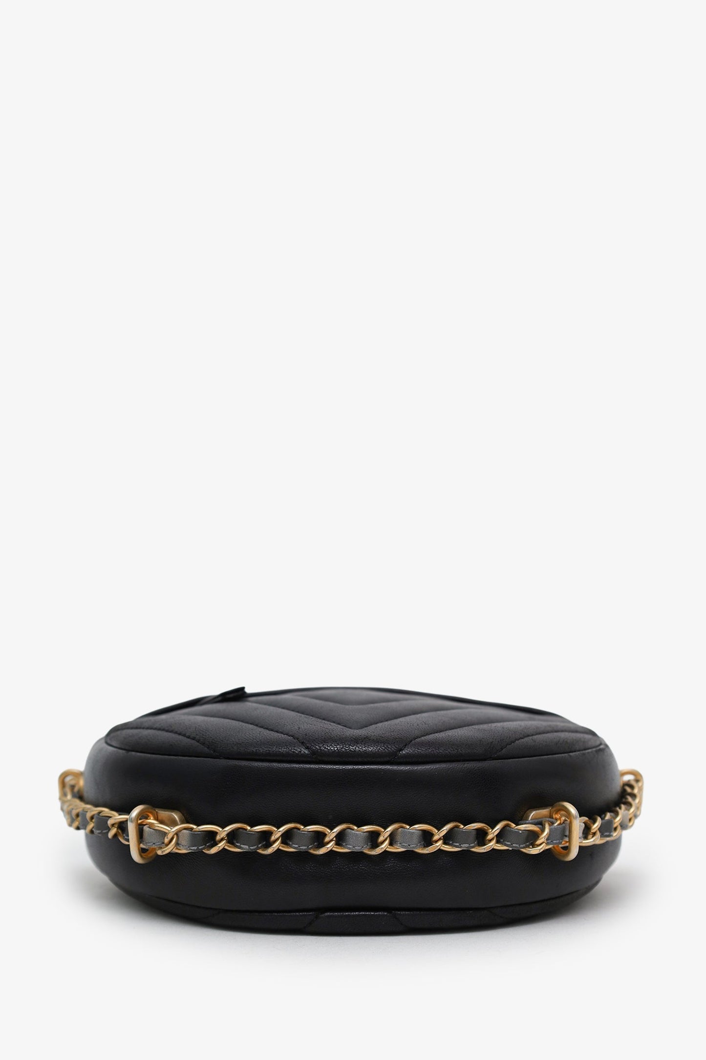 Chanel™ 2018 Black Chevron Leather Round As Earth Crossbody Bag