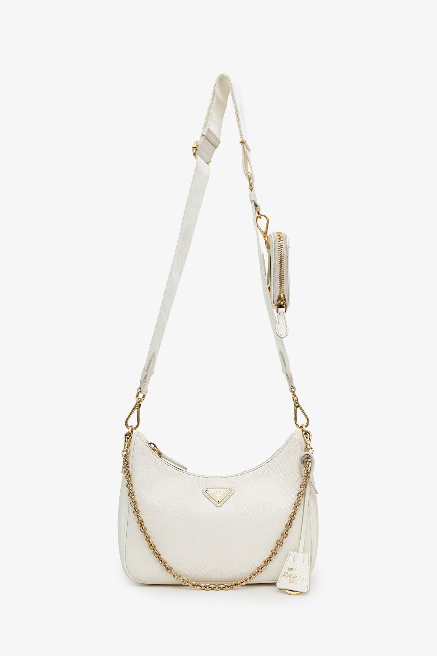 Prada White Saffiano Leather Re-Edition Shoulder Bag with Strap