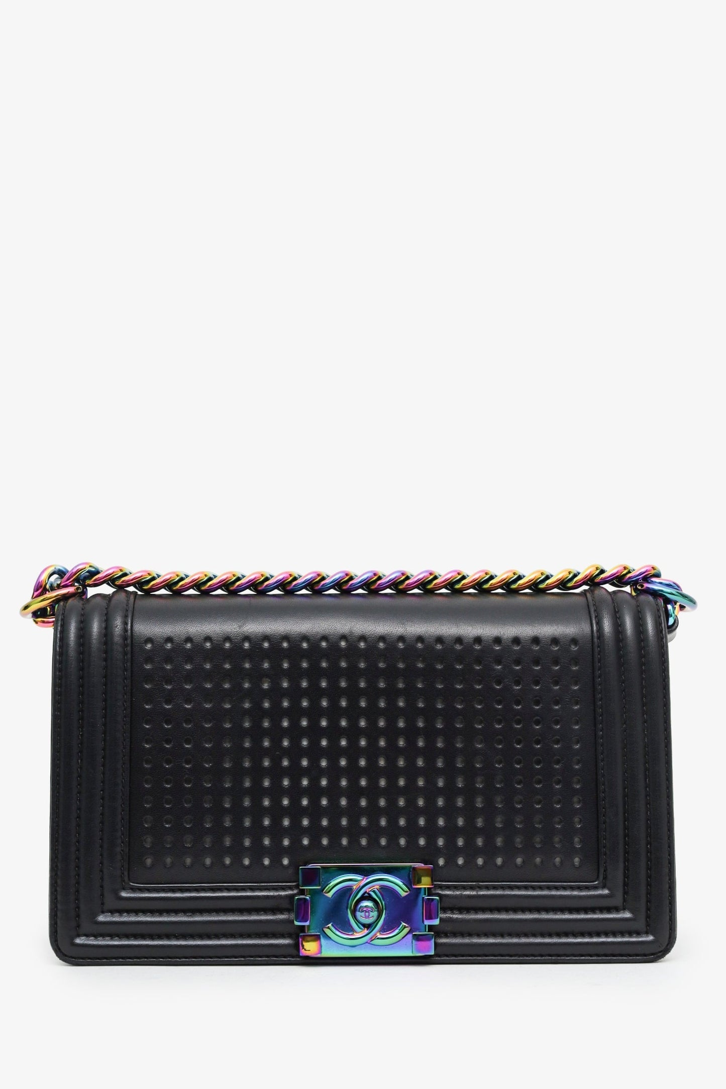 Chanel™ 2017-2018 Black Lambskin LED Medium Boy Bag