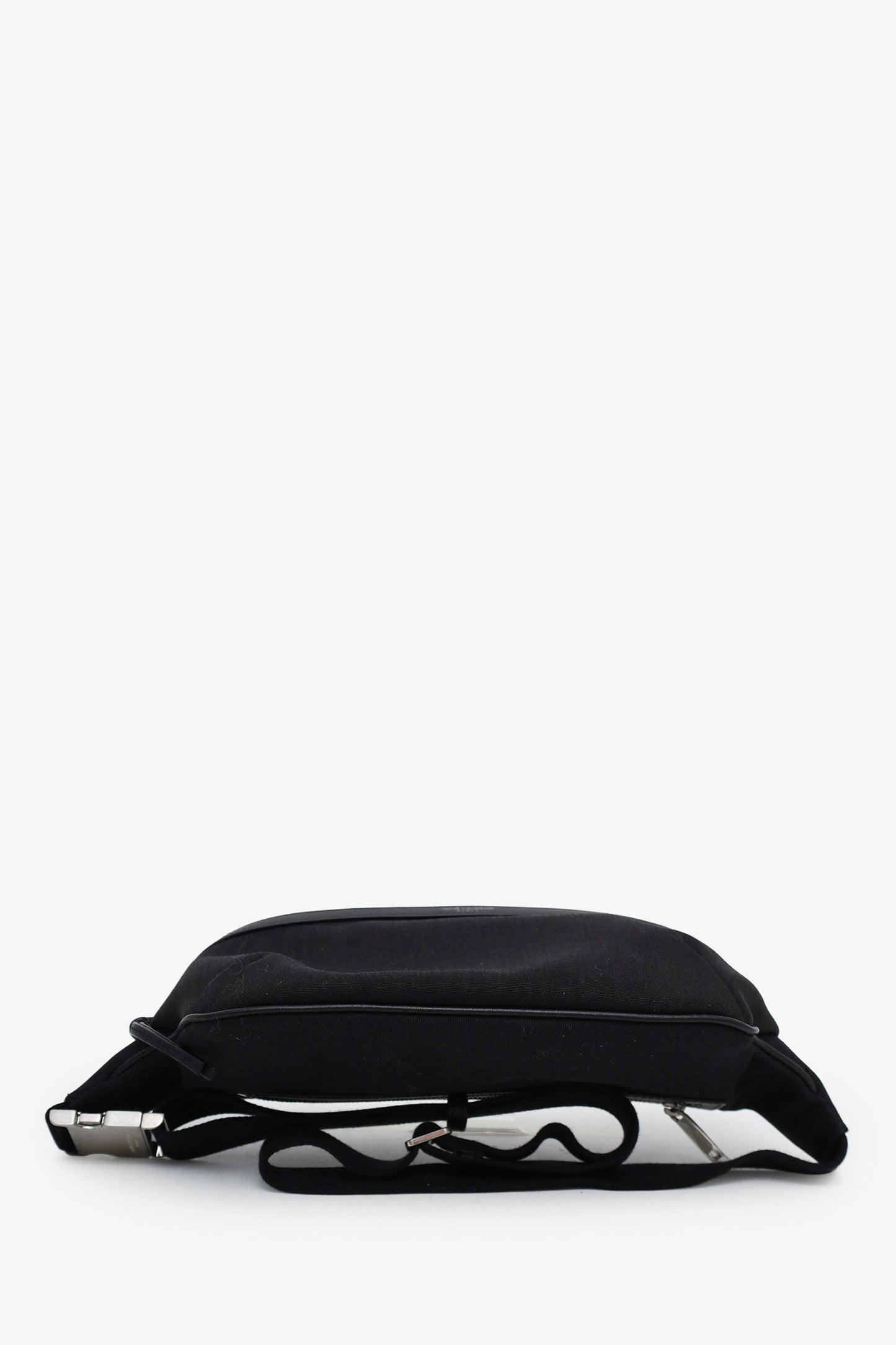 Saint Laurent Black Canvas Leather Trimmed Belt Bag
