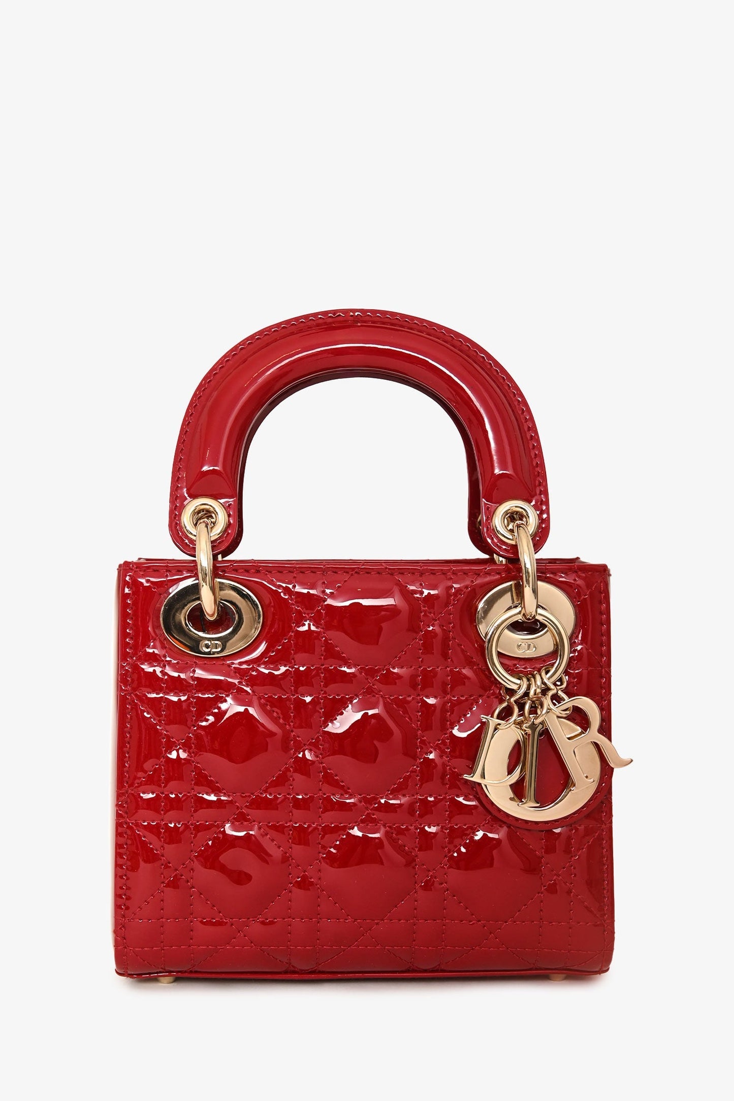 Christian Dior Cherry Red Patent Cannage Calfskin Mini Lady Dior Bag