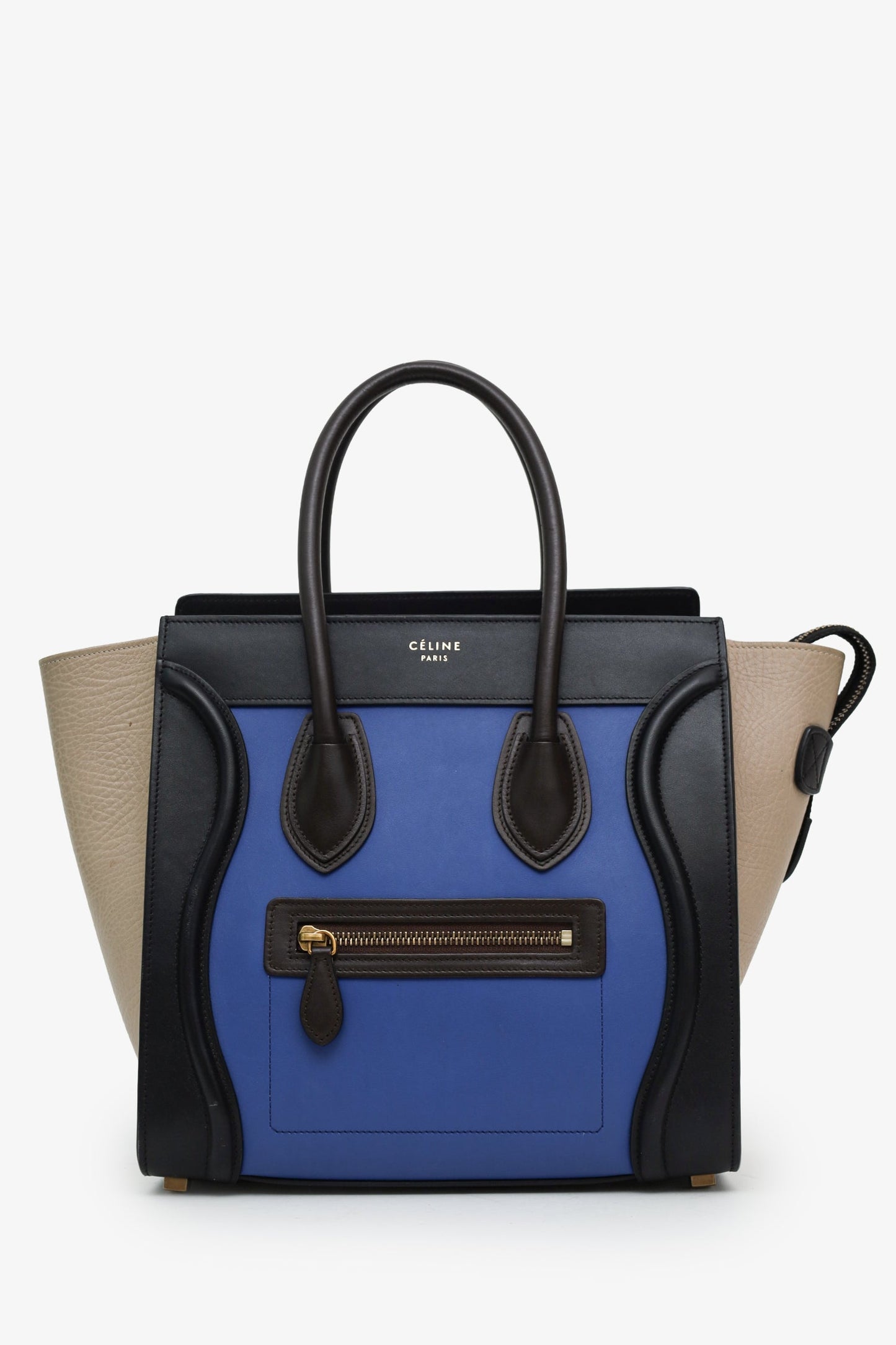 Celine Blue/Black/Beige Leather Micro Luggage Tote