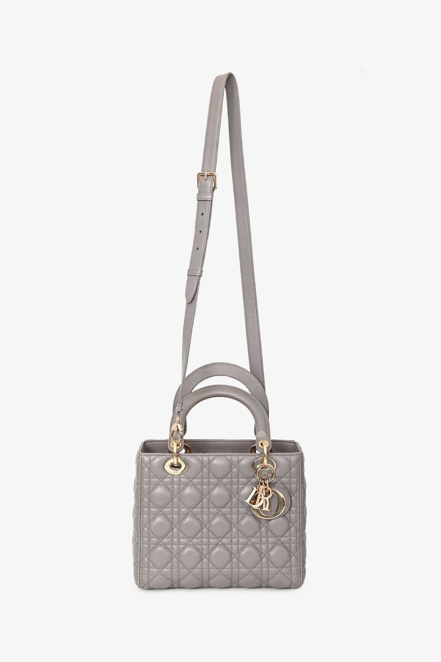Christian Dior 2017 Grey Nappa Leather Medium Lady Dior With Strap