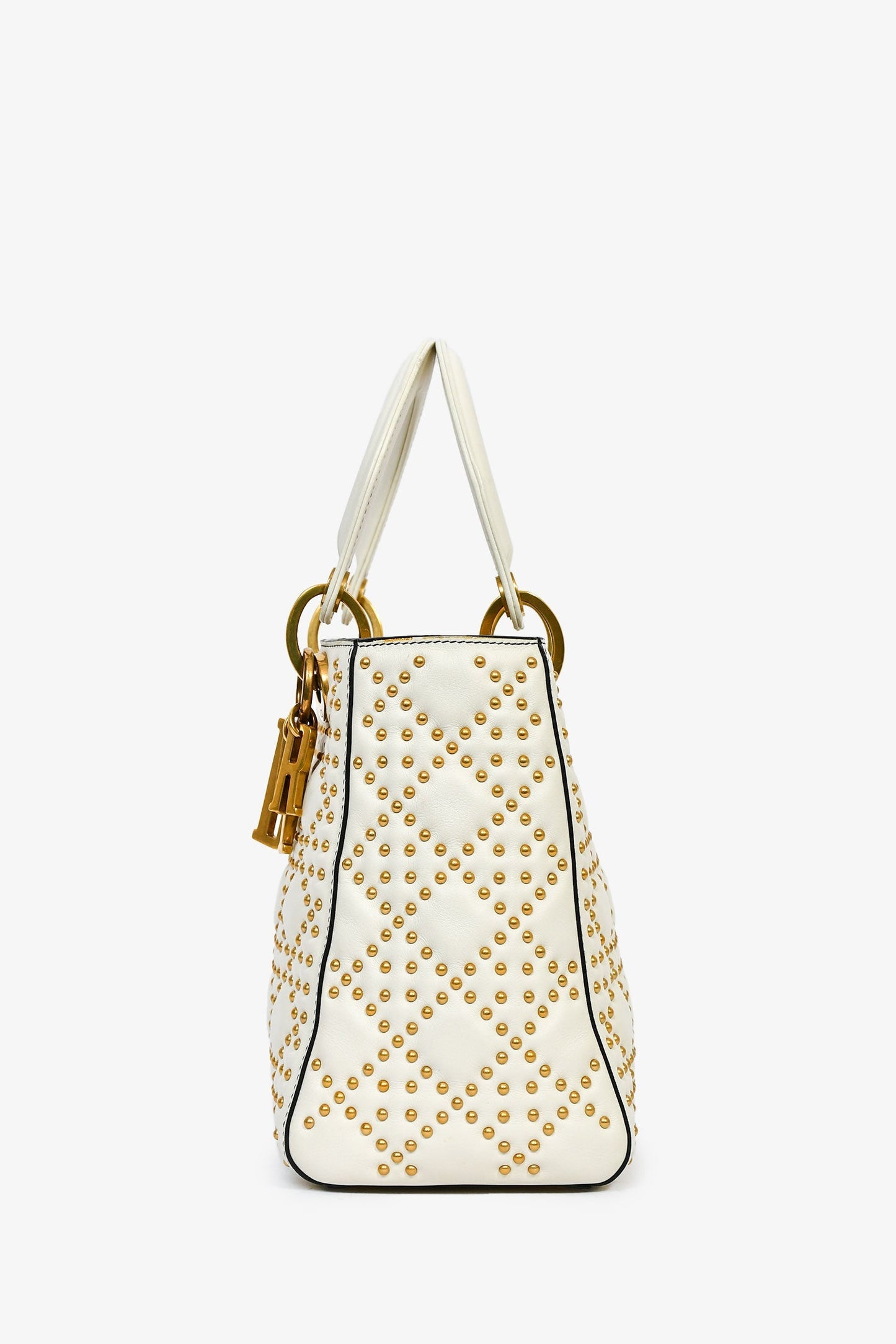 Christian Dior 2018 Cream Leather Medium Studded Supple Lady Dior Bag
