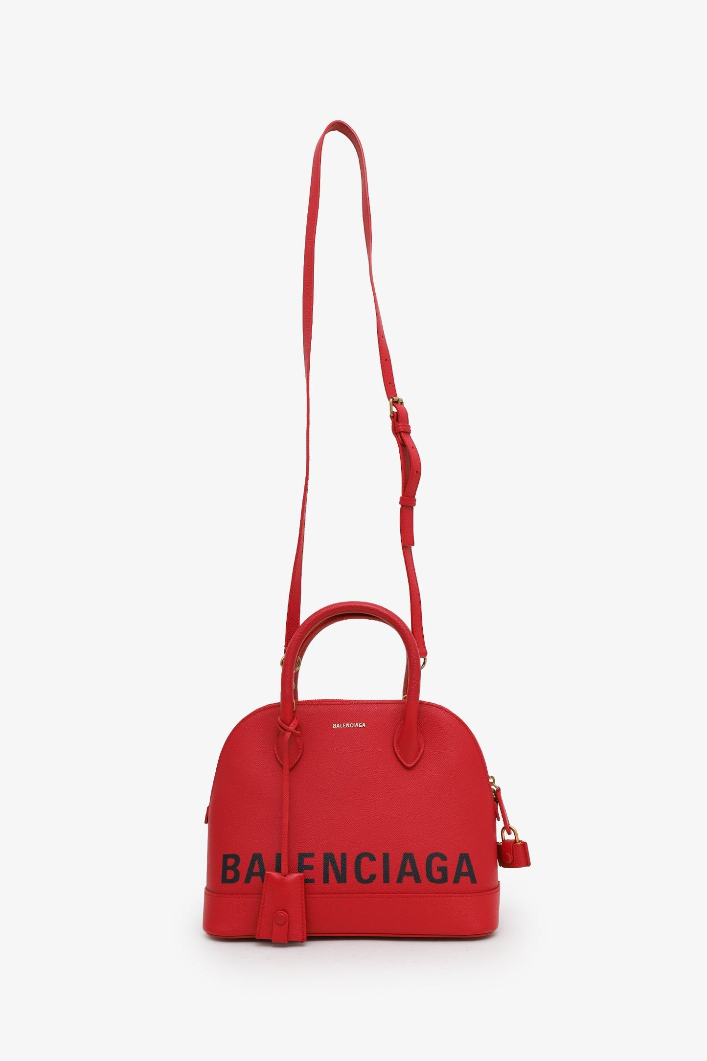 Balenciaga Red Grained Calfskin M Ville Top Handle Bag with Strap