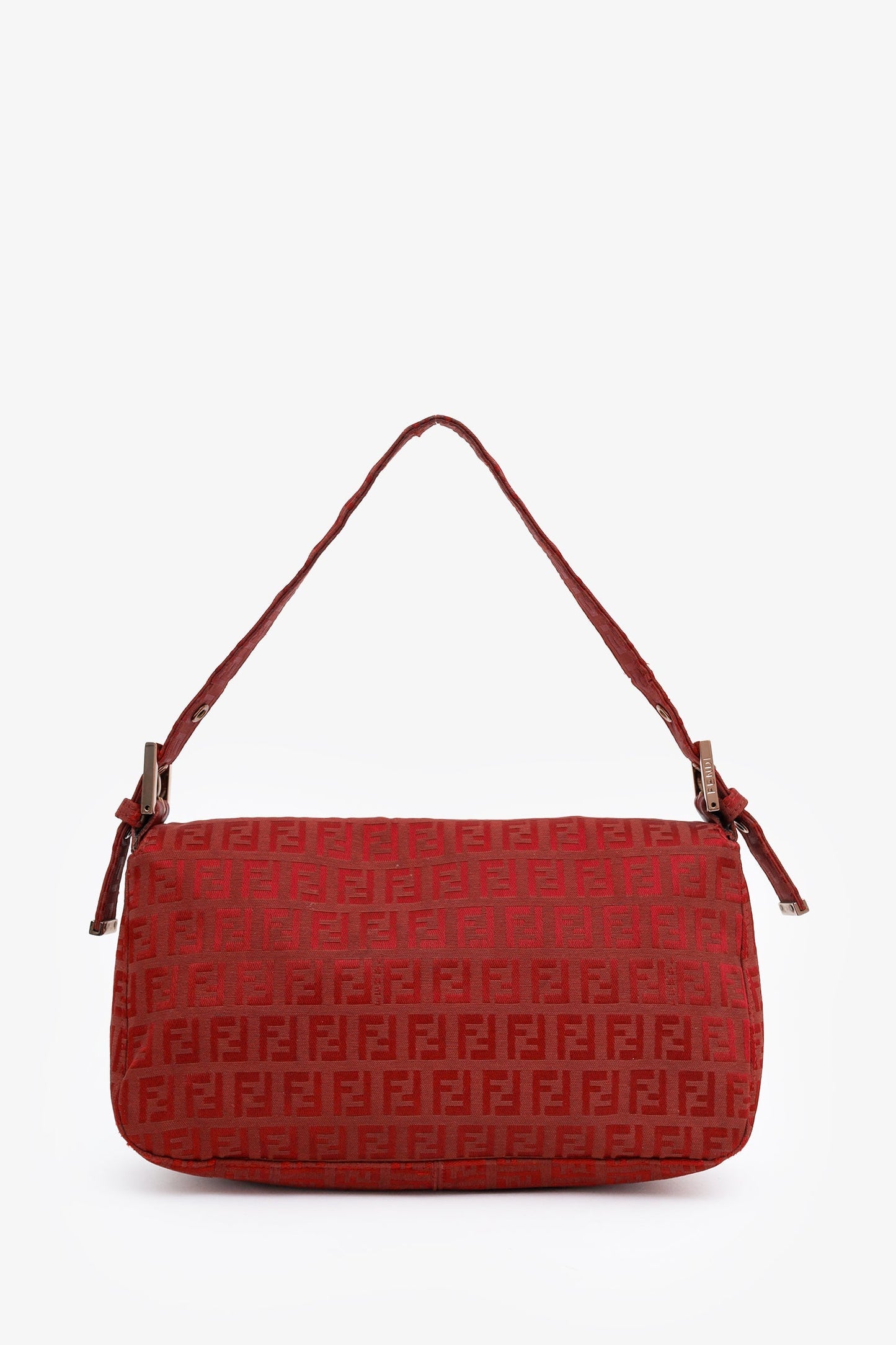 Fendi Red FF Zucca Canvas Baguette Flap Bag