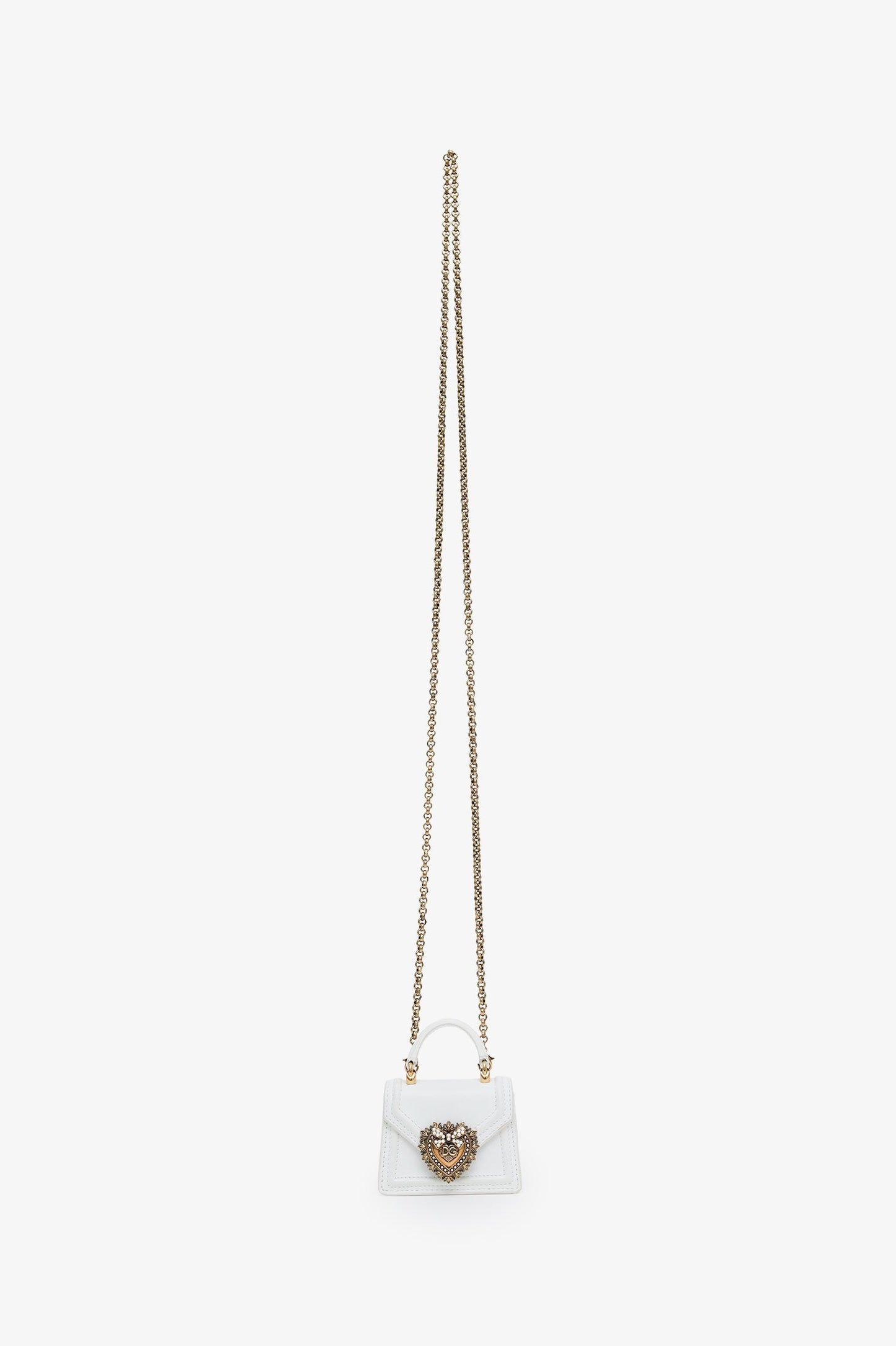 Dolce & Gabbana White Leather Micro Mini Devotion Bag With Chain Strap